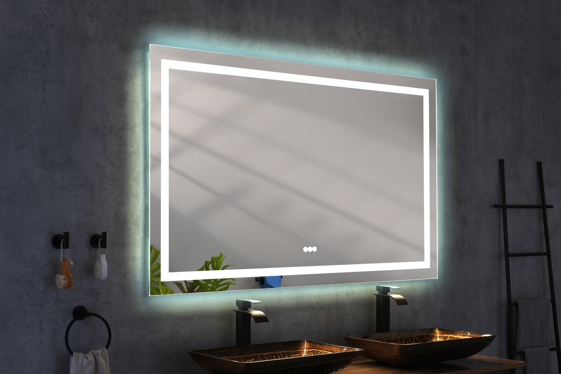 Bathroom Led Mirror Is Multi Functional And Each Function Is Controlled By A Smart Touch Button. White Aluminium