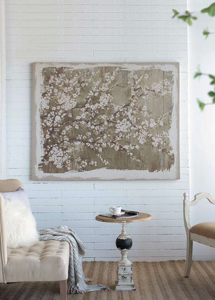 60" X 48" Large Cherry Blossom Canvas Art Print, Home Decor Accent Piece Gray White Matte Mdf