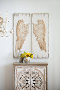 Set Of 2 Feather Wing Wall Panels With Distressed White Finish, Rectangle Hanging Wall Art, 42