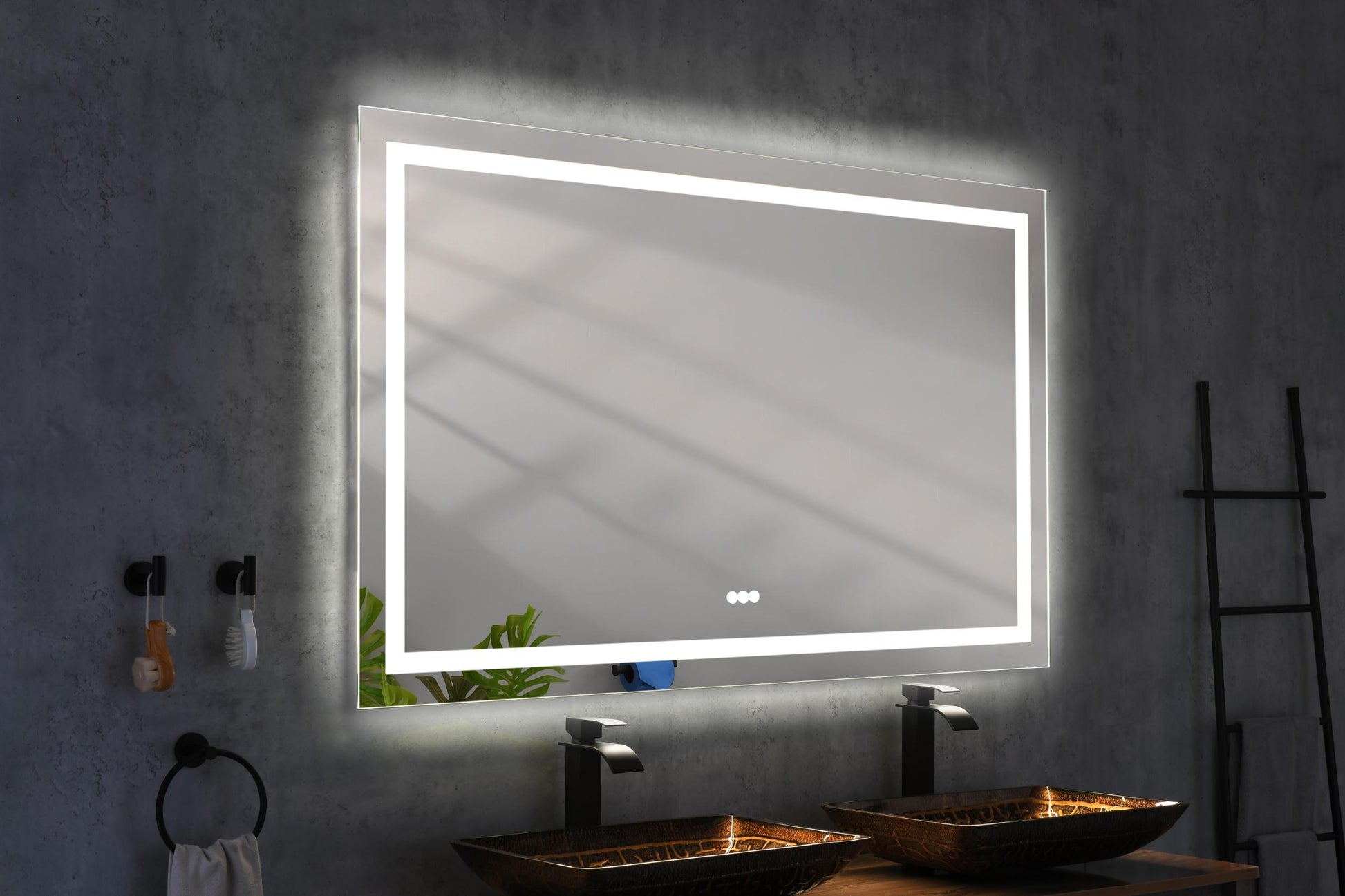 Bathroom Led Mirror Is Multi Functional And Each Function Is Controlled By A Smart Touch Button. White Aluminium