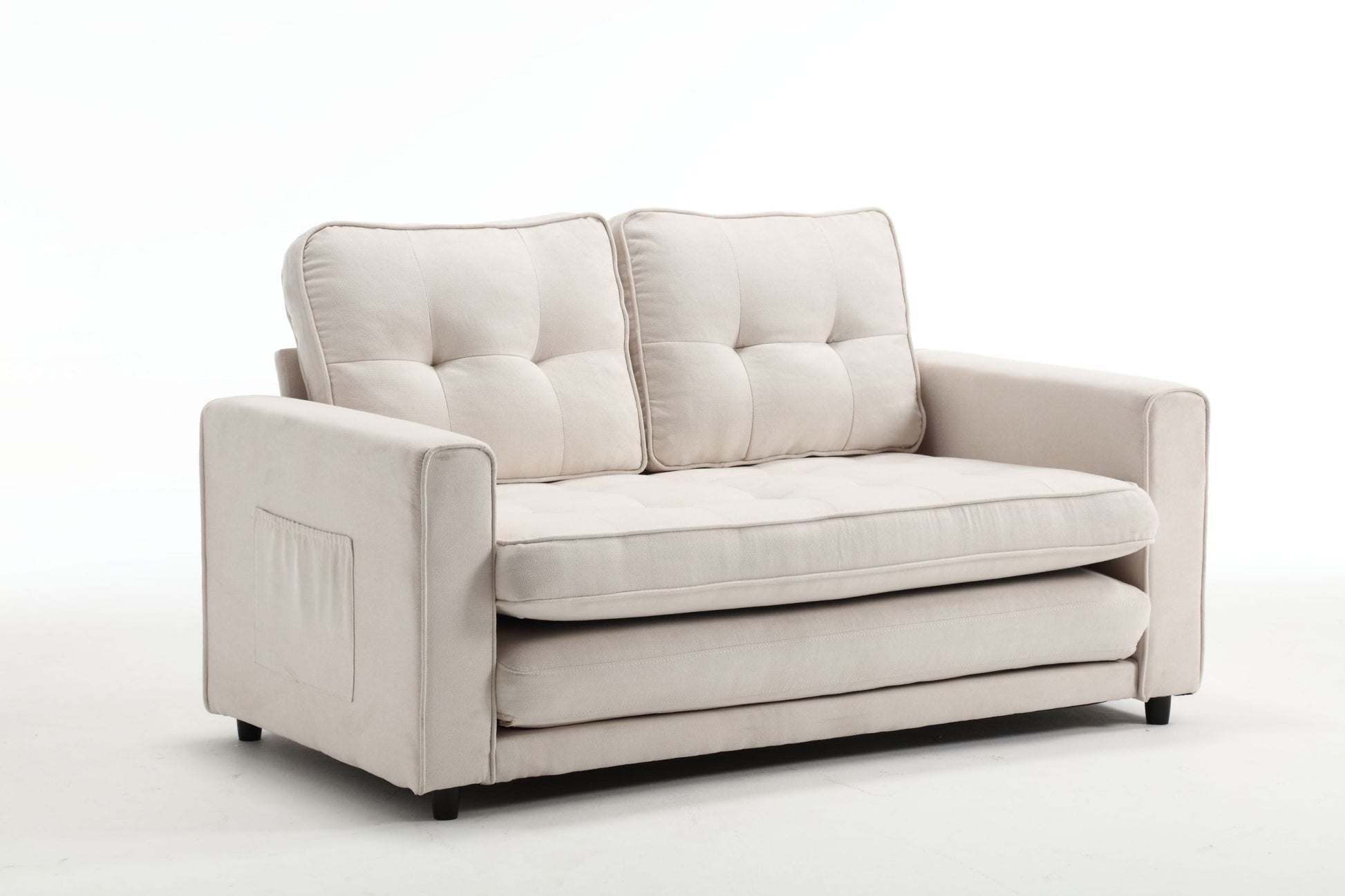 3 Fold Sofa,Convertible Futon Couch Sleeper Sofabed,Space Saving Seat,Pull Out Couch Bed For Living Room,Dark Gray & Light Gray & Beige,Velvet Linen Fabric Beige Velvet Wood Primary Living Space Medium Soft Loose Back Modern Square Arms Velvet 2 Seat