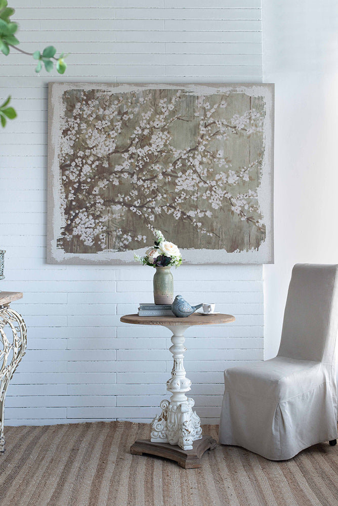 60" X 48" Large Cherry Blossom Canvas Art Print, Home Decor Accent Piece Gray White Matte Mdf