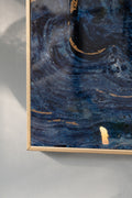 Set Of 2 Blue And Gold Framed Art Panels, Unique Marbled Design, 30.5