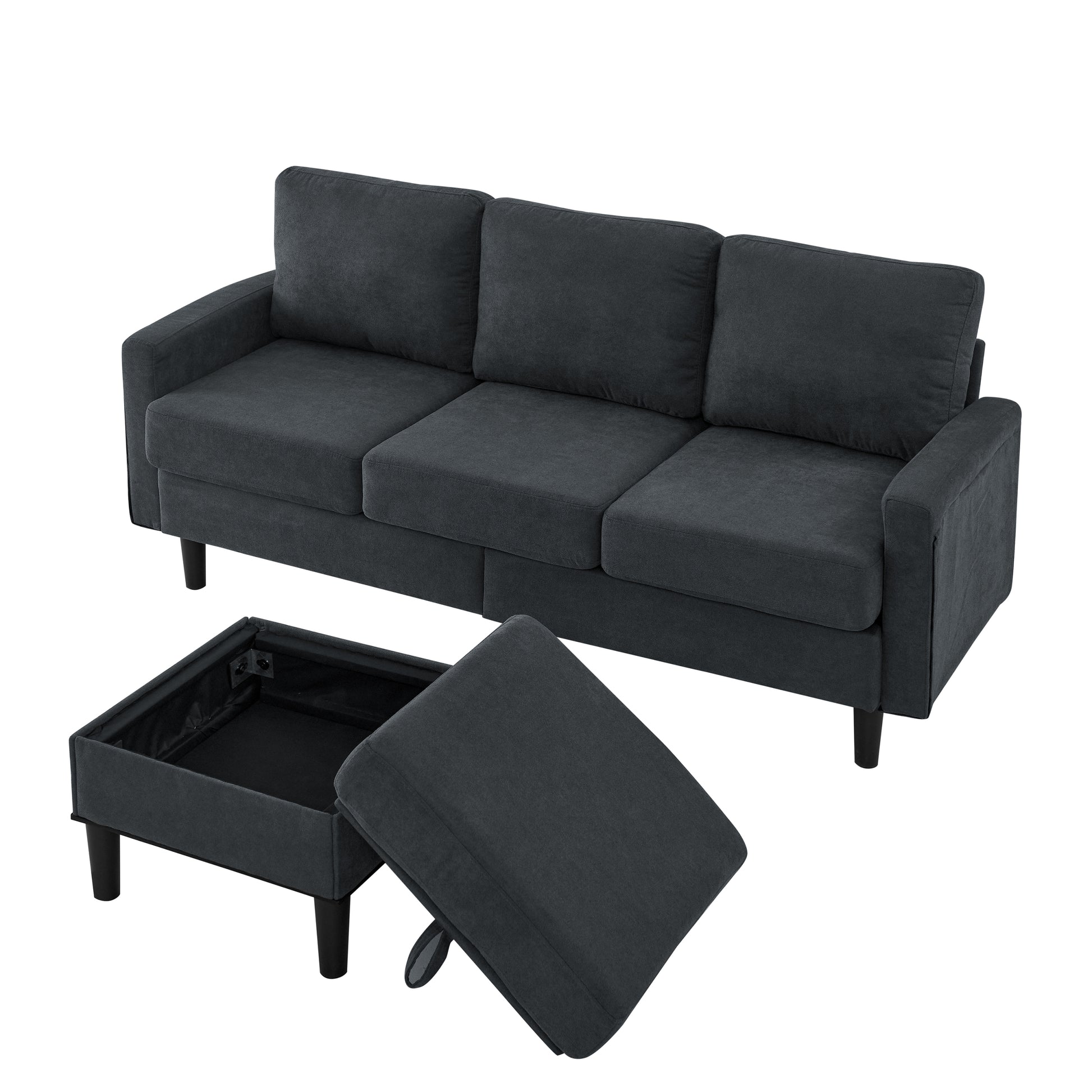 Upholstered Sectional Sofa Couch, L Shaped Couch With Storage Reversible Ottoman Bench 3 Seater For Living Room, Apartment, Compact Spaces, Fabric Dark Gray Dark Gray Wood Primary Living Space Soft Pillow Back Modern Square Arms Foam Solid Wood 4 Seat