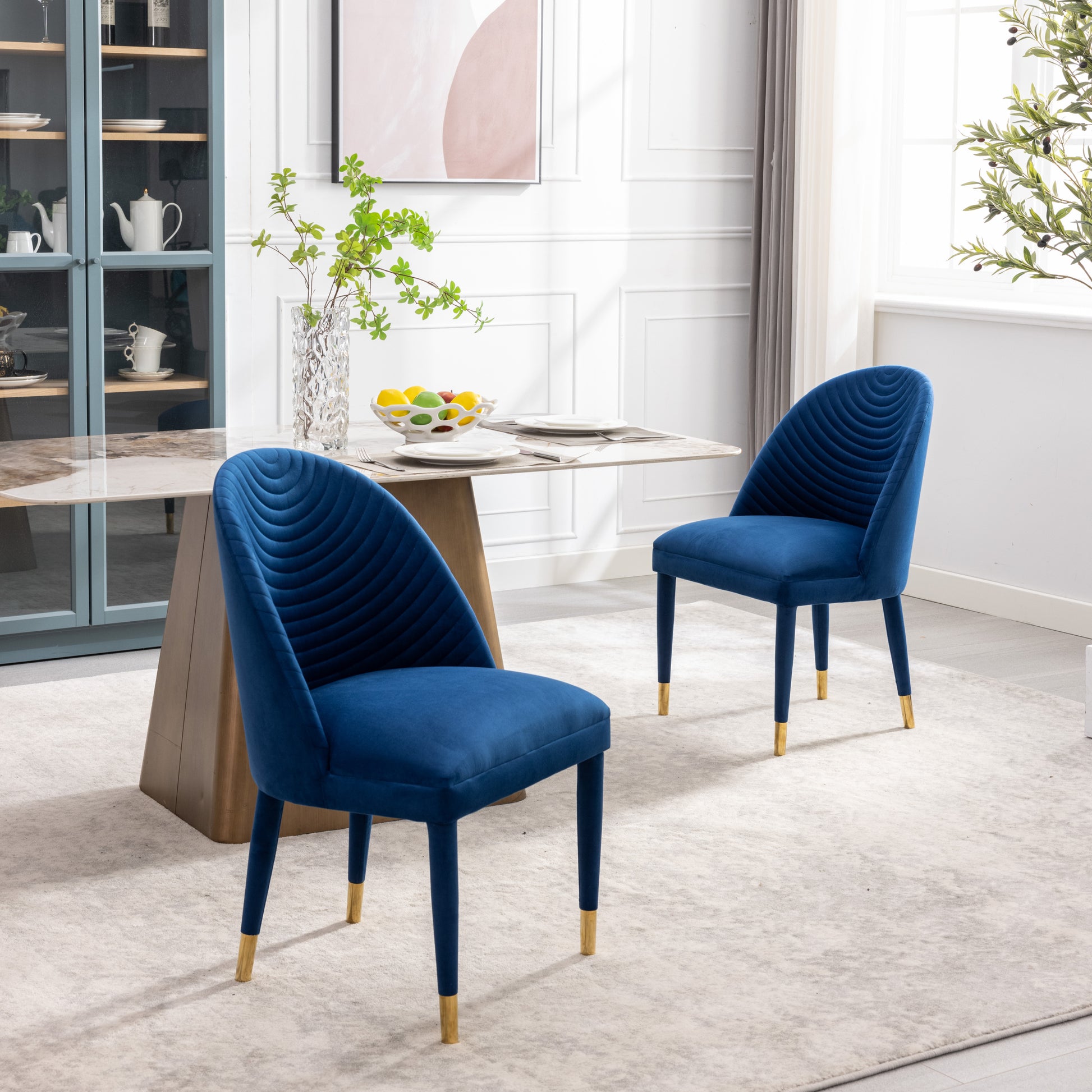 Coolmore Accent Chair ,Leisure Single Chair With Solid Wood Foot,2Pc Set Navy Velvet