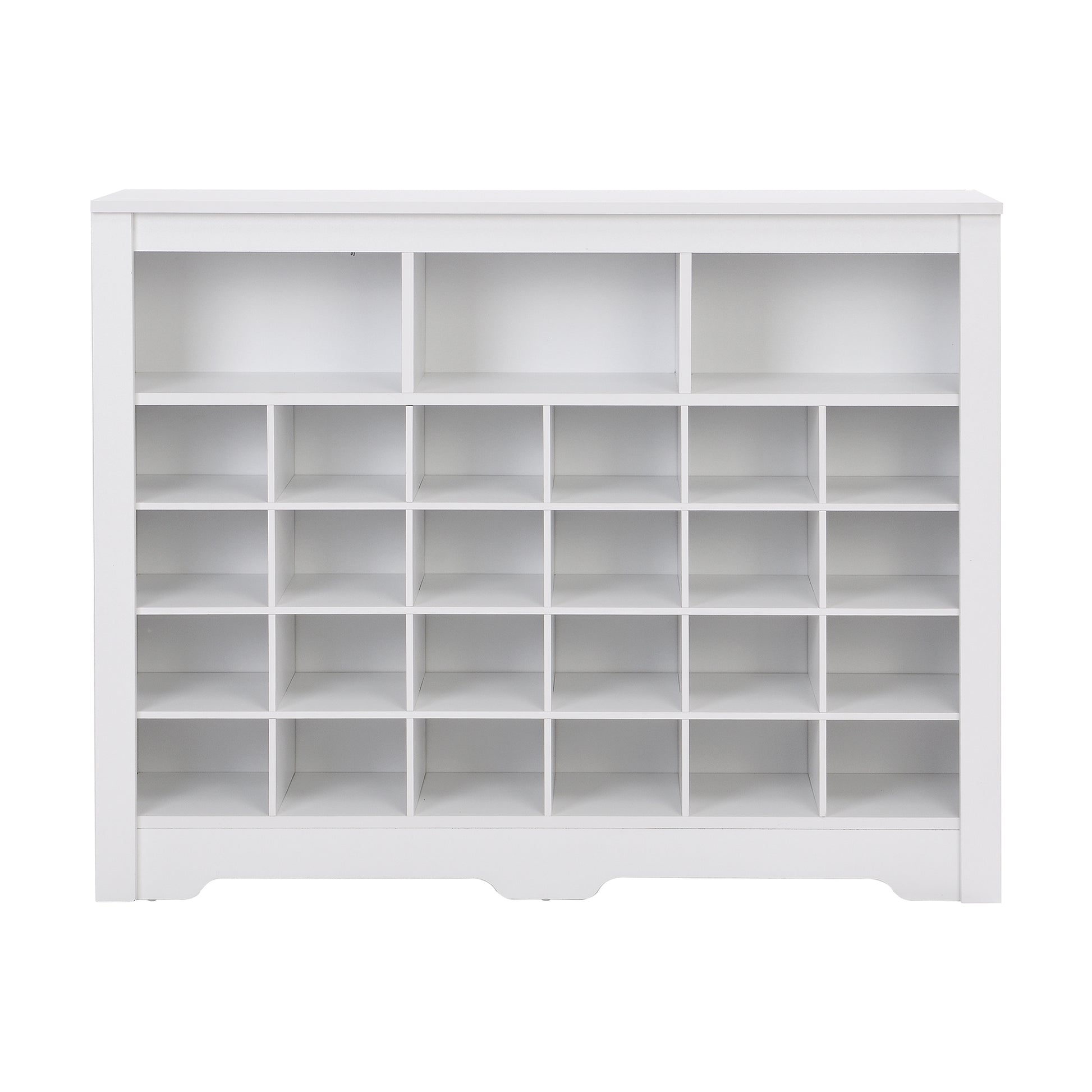 Sleek Design 24 Shoe Cubby Console, Modern Shoe Cabinet With Curved Base, Versatile Sideboard With High Quality For Hallway, Bedroom, Living Room, White Freestanding White Primary Living Space Particle Board