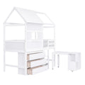 Twin Size House Loft Bed With Storage Desk And 3 Drawer Chest, White Box Spring Not Required Twin White Wood Bedroom Solid Wood Mdf