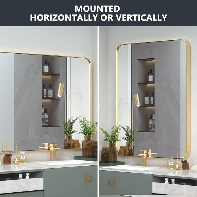 Gold 24 "X36" Rectangular Bathroom Wall Mirror Gold Classic,Modern Mdf Glass Aluminium