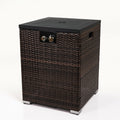 Wicker Fire Pit Column With Glass Wind Guard Dark Brown Wicker