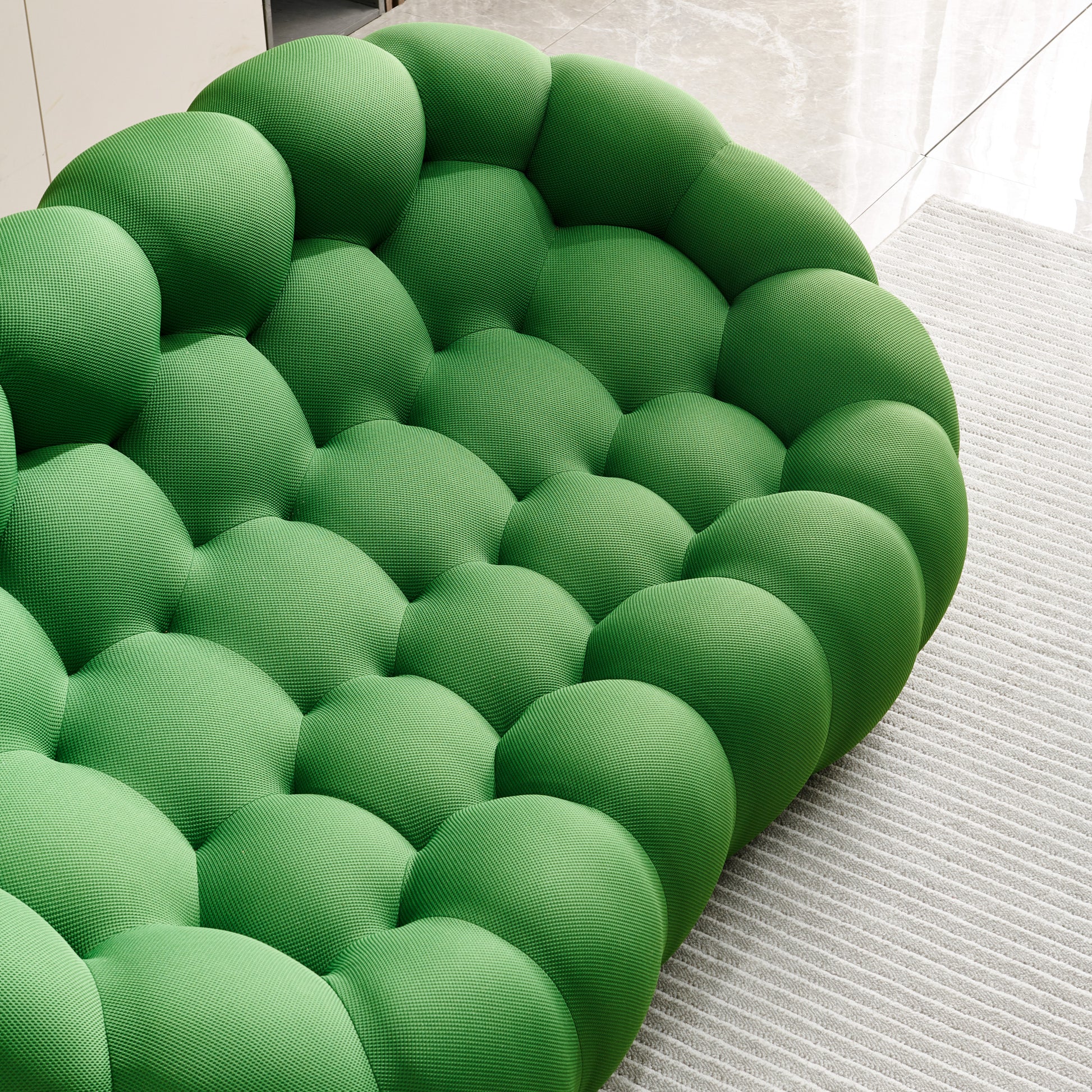 74.8" Modern Loveseat Bubble Sofa Couch, 2 Seater Upholstered Floor Sofa, Honeycomb Shaped Bubble Couch With 3D Textile Mesh Fabric For Living Room Salon, Apartment Green Green Foam