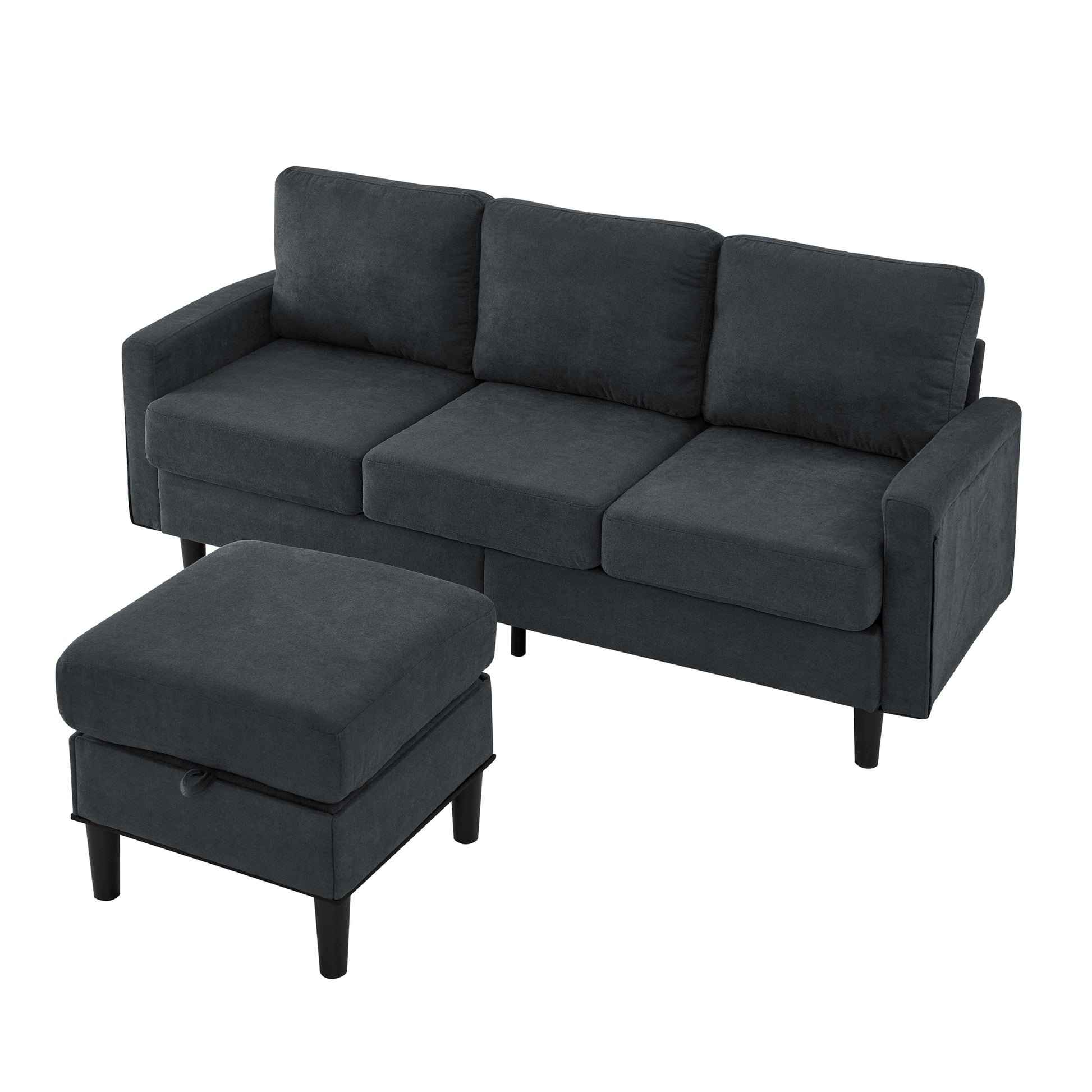 Upholstered Sectional Sofa Couch, L Shaped Couch With Storage Reversible Ottoman Bench 3 Seater For Living Room, Apartment, Compact Spaces, Fabric Dark Gray Dark Gray Wood Primary Living Space Soft Pillow Back Modern Square Arms Foam Solid Wood 4 Seat