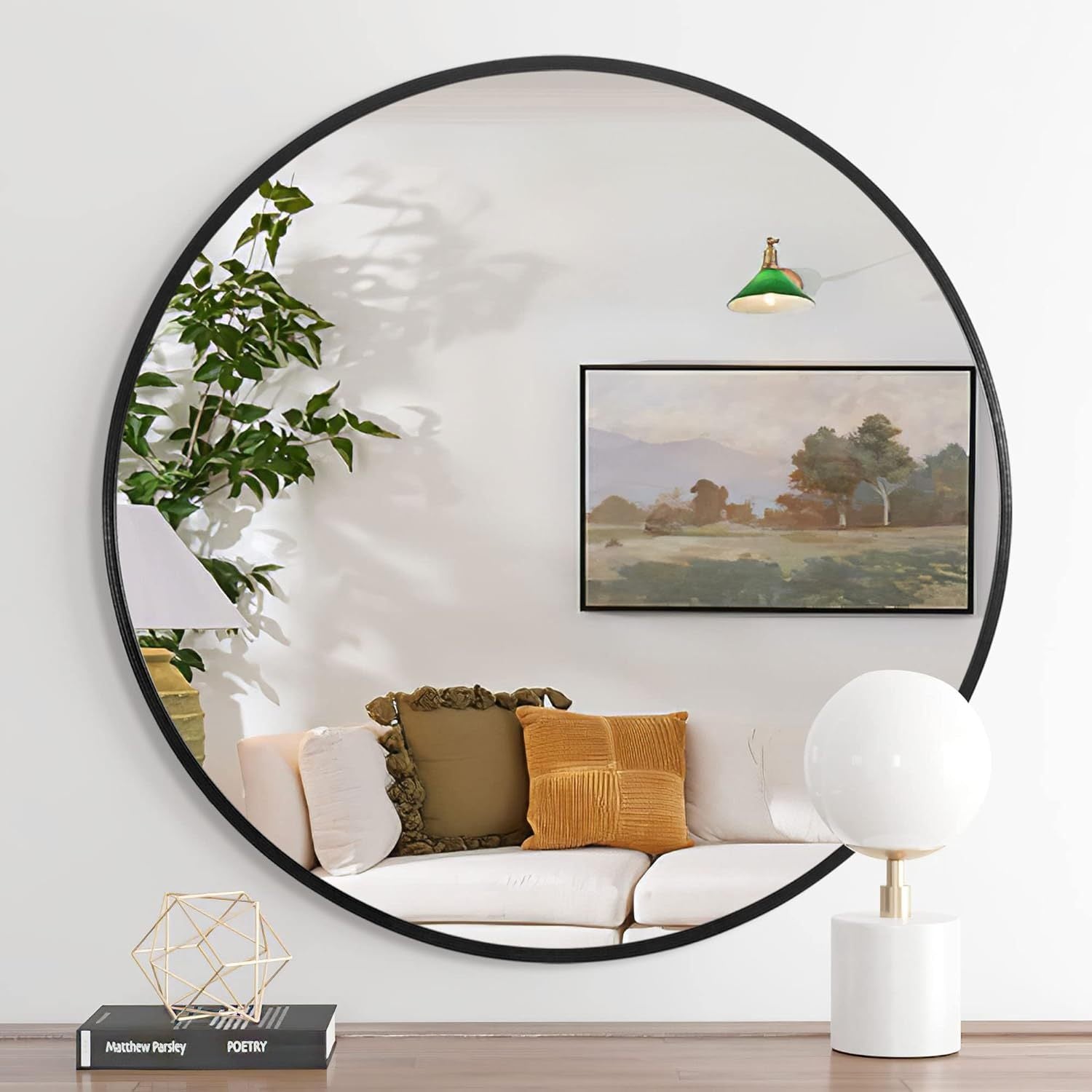 Black 32 In Metal Round Mirror Black Classic,Modern Mdf Glass Aluminium