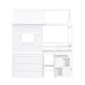 Twin Size House Loft Bed With Storage Desk And 3 Drawer Chest, White Box Spring Not Required Twin White Wood Bedroom Solid Wood Mdf