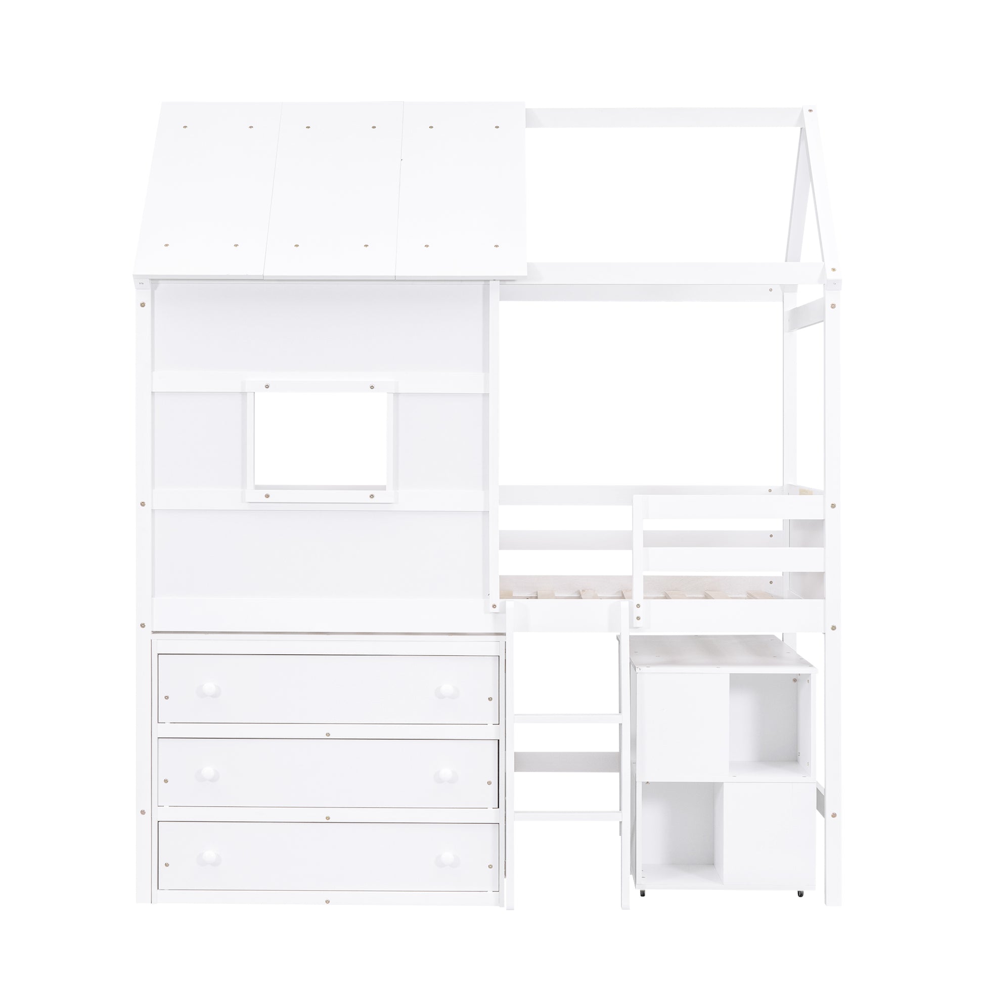 Twin Size House Loft Bed With Storage Desk And 3 Drawer Chest, White Box Spring Not Required Twin White Wood Bedroom Solid Wood Mdf