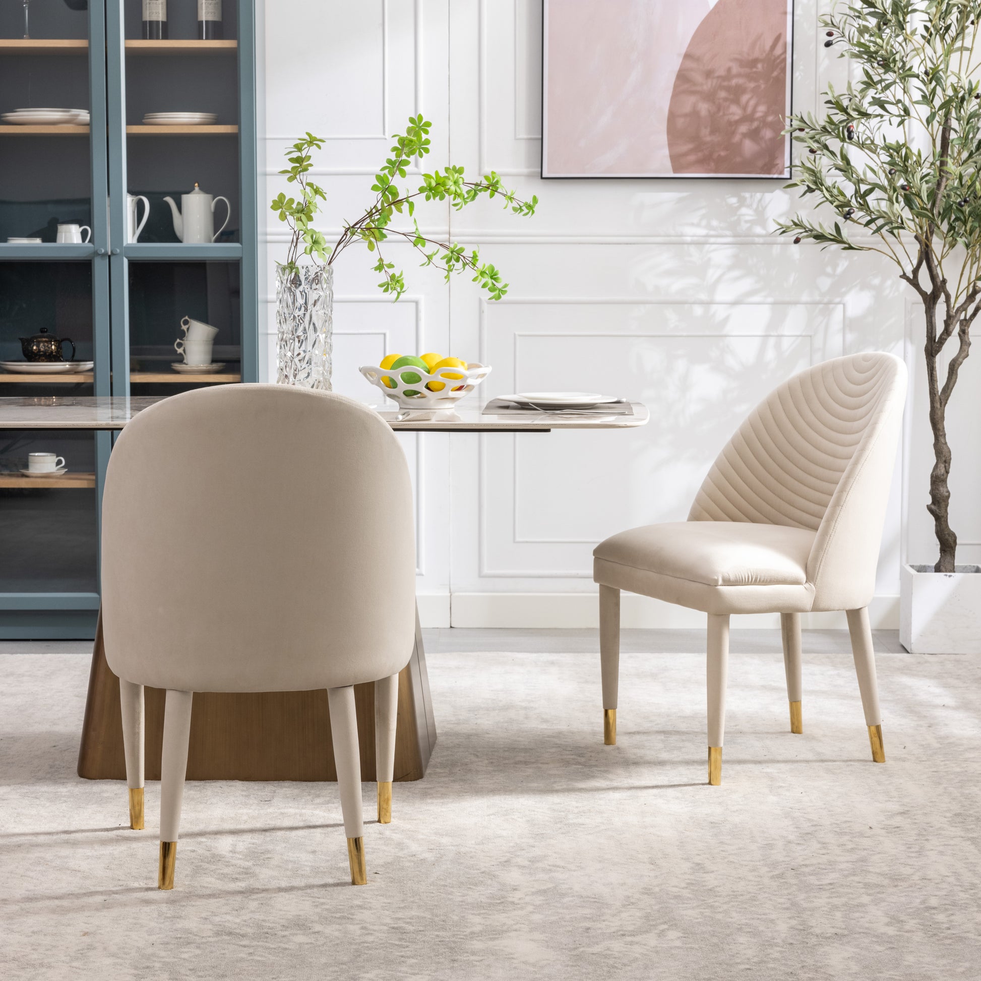 Coolmore Accent Chair ,Leisure Single Chair With Solid Wood Foot,2Pc Set Beige Velvet