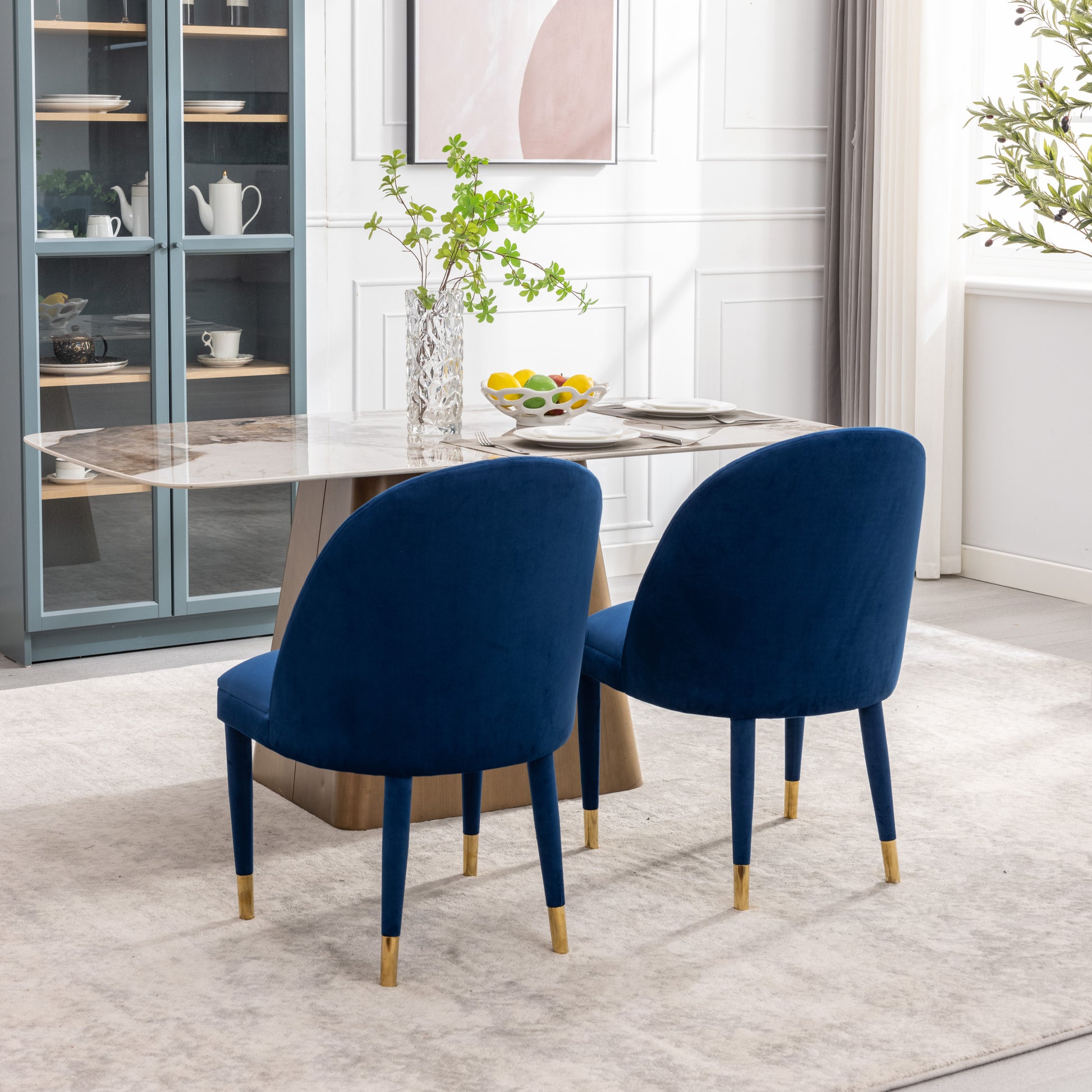 Coolmore Accent Chair ,Leisure Single Chair With Solid Wood Foot,2Pc Set Navy Velvet