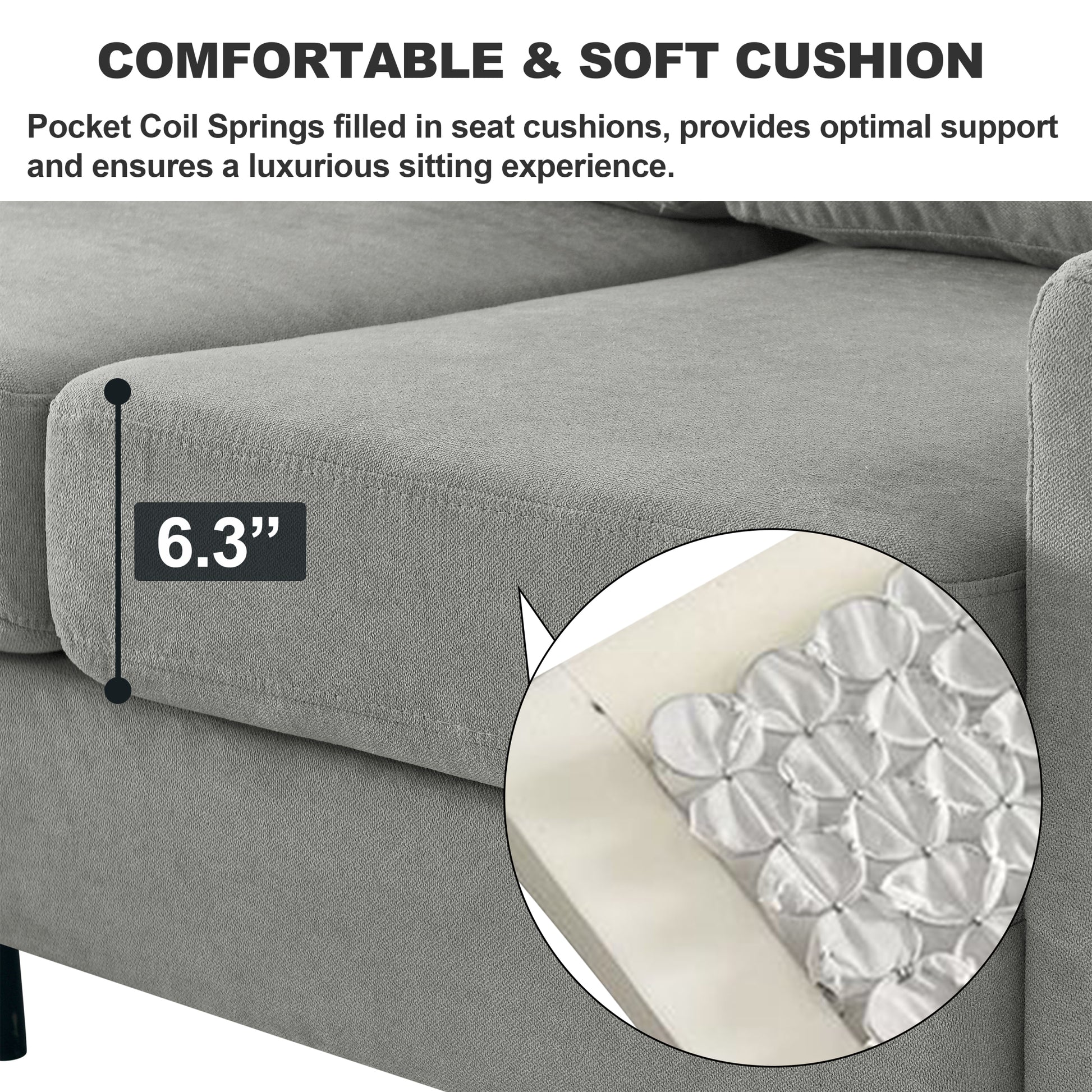 Upholstered Sectional Sofa Couch, L Shaped Couch With Storage Reversible Ottoman Bench 3 Seater For Living Room, Apartment, Compact Spaces, Fabric Light Gray Light Gray Wood Primary Living Space Soft Pillow Back Modern Square Arms Foam Solid Wood 4 Seat