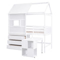 Twin Size House Loft Bed With Storage Desk And 3 Drawer Chest, White Box Spring Not Required Twin White Wood Bedroom Solid Wood Mdf