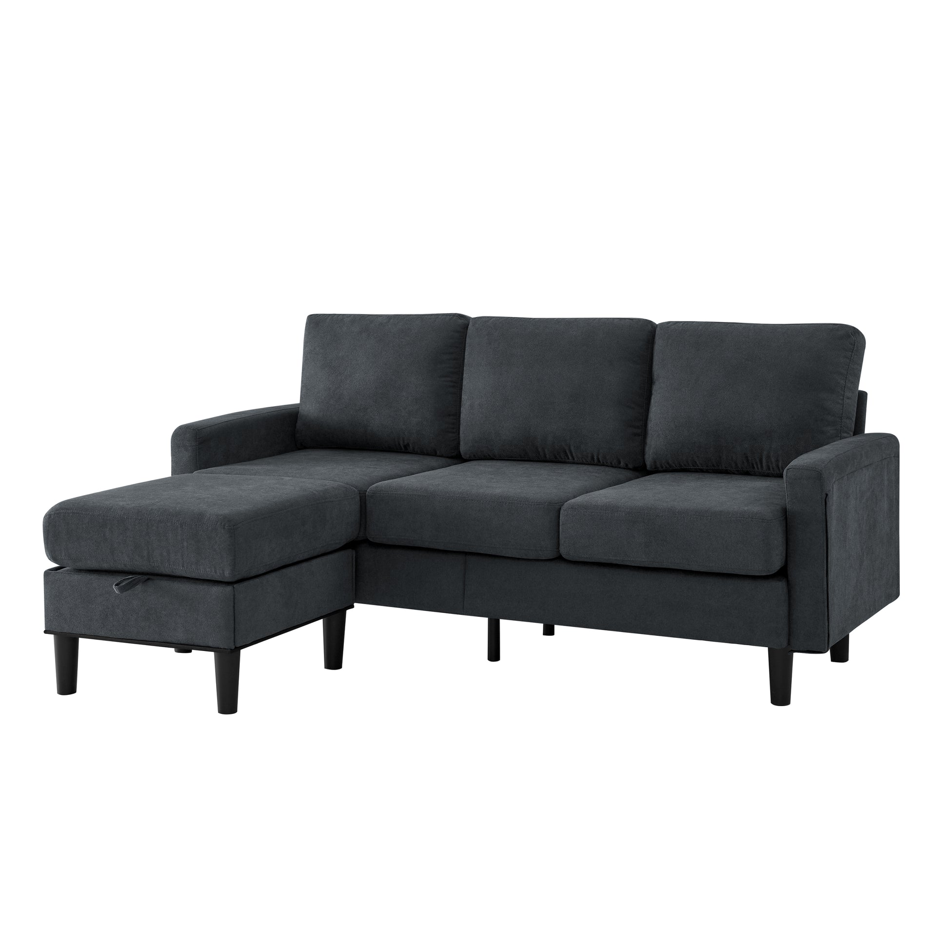 Upholstered Sectional Sofa Couch, L Shaped Couch With Storage Reversible Ottoman Bench 3 Seater For Living Room, Apartment, Compact Spaces, Fabric Dark Gray Dark Gray Wood Primary Living Space Soft Pillow Back Modern Square Arms Foam Solid Wood 4 Seat