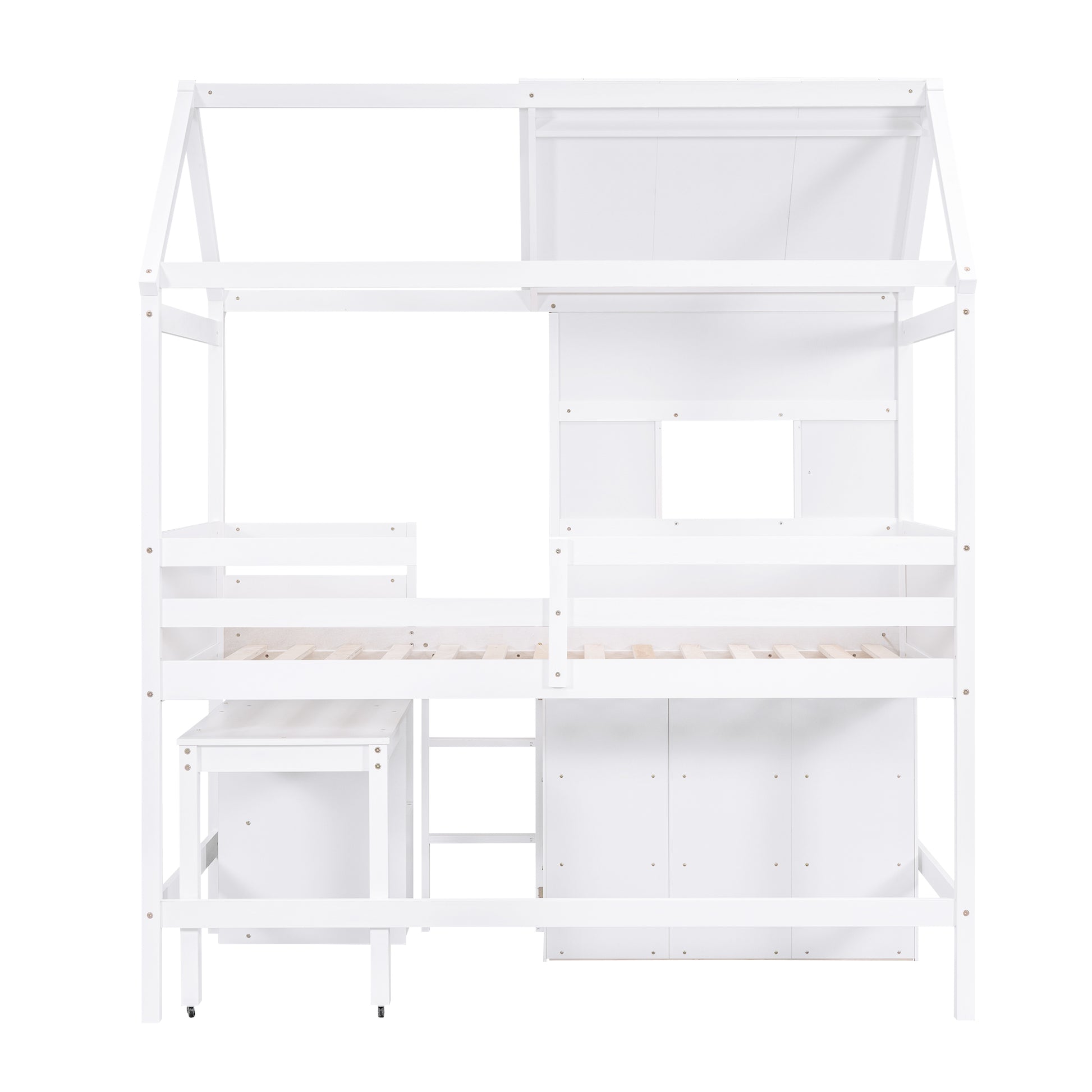 Twin Size House Loft Bed With Storage Desk And 3 Drawer Chest, White Box Spring Not Required Twin White Wood Bedroom Solid Wood Mdf