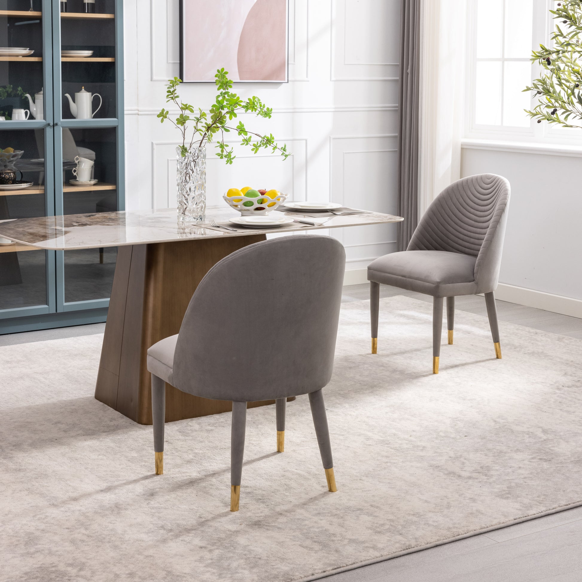 Coolmore Accent Chair ,Leisure Single Chair With Solid Wood Foot,2Pc Set Gray Velvet