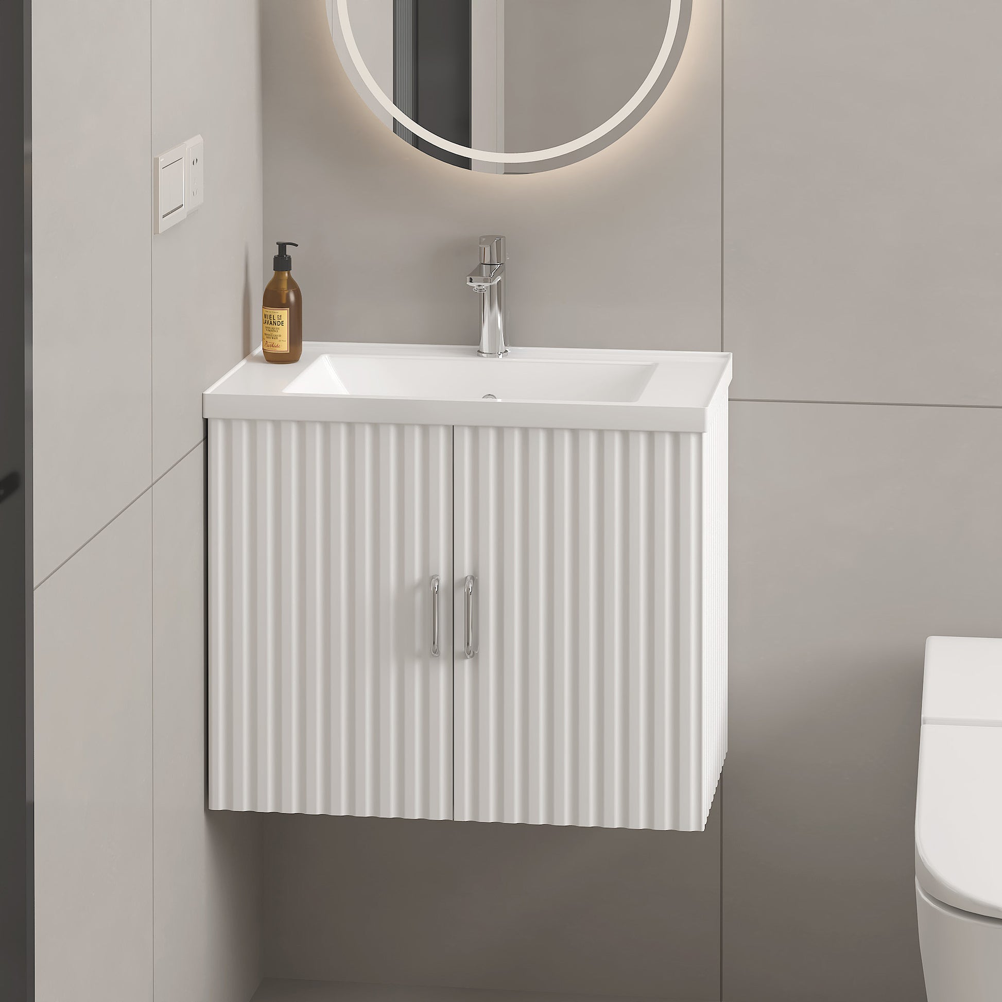 24" Floating Wall Mounted Bathroom Vanity With White Porcelain Sink And Soft Close Doors White Ceramic Mdf