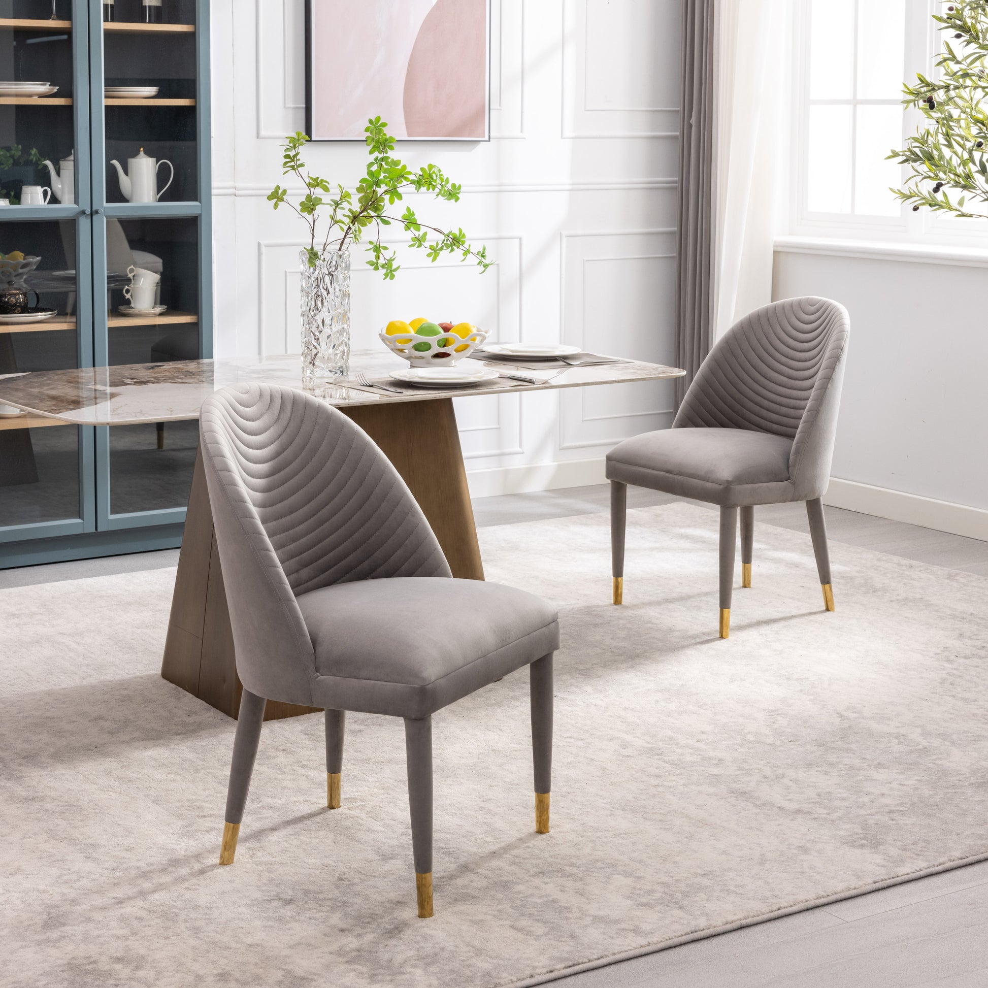 Coolmore Accent Chair ,Leisure Single Chair With Solid Wood Foot,2Pc Set Gray Velvet