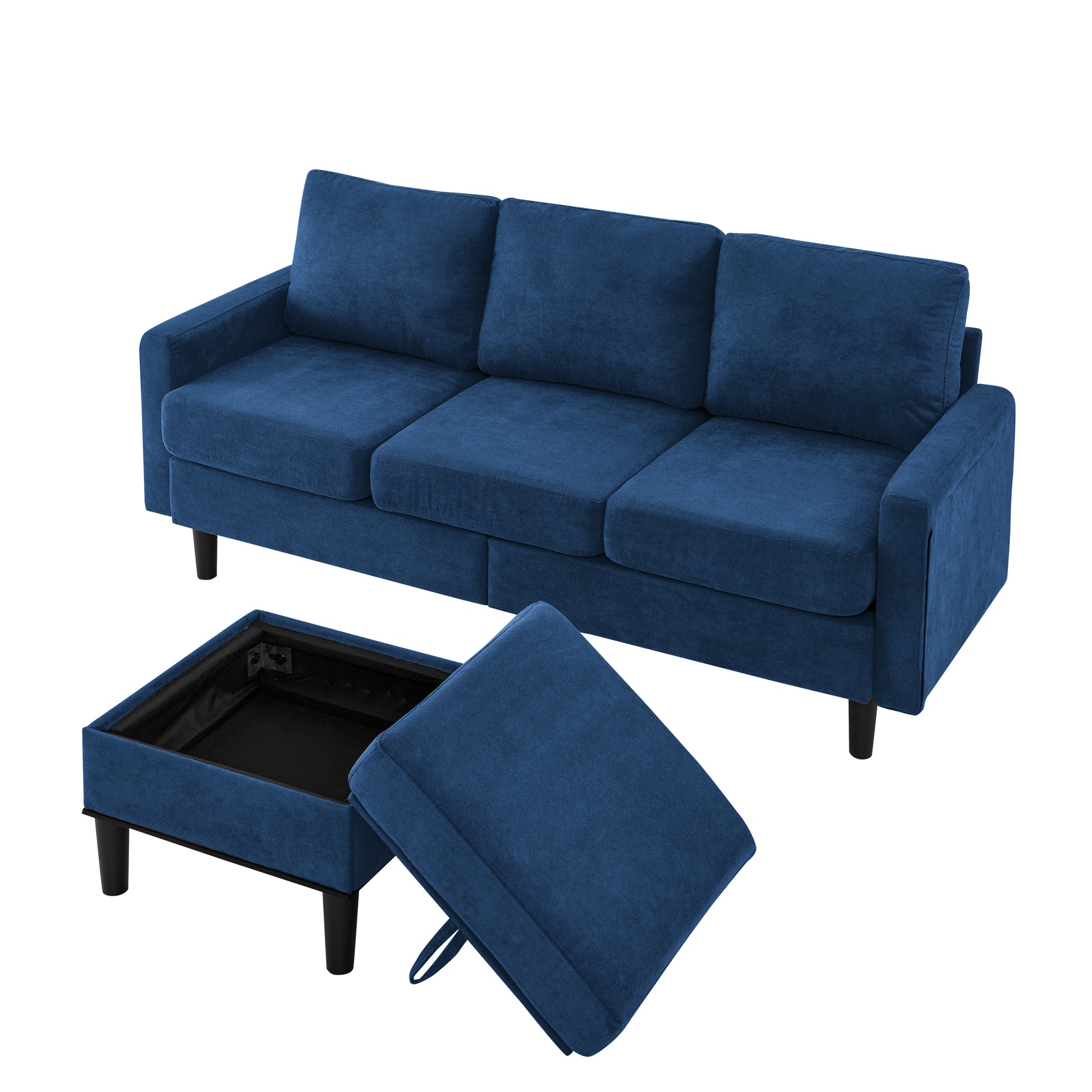 Upholstered Sectional Sofa Couch, L Shaped Couch With Storage Reversible Ottoman Bench 3 Seater For Living Room, Apartment, Compact Spaces, Fabric Navy Blue Navy Blue Wood Primary Living Space Soft Pillow Back Modern Square Arms Foam Solid Wood 4 Seat