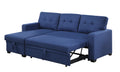 Upholstered Pull Out Sectional Sofa With Chaise Blue Foam Linen