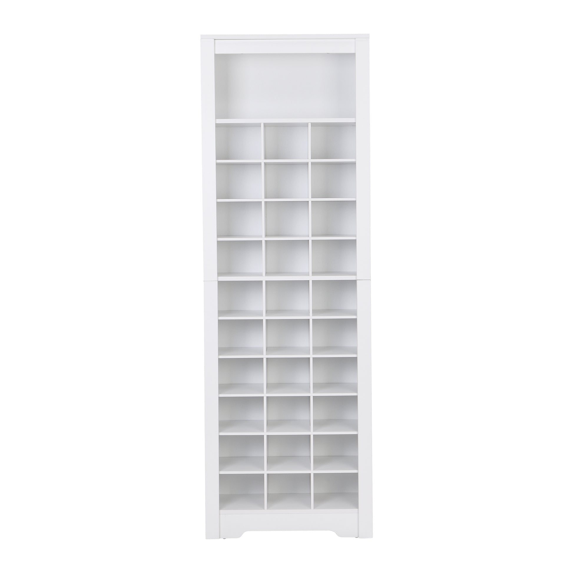 Stylish Design 30 Shoe Cubby Console, Contemporary Shoe Cabinet With Multiple Storage Capacity, Free Standing Tall Cabinet With Versatile Use For Hallway, Bedroom, White Filing Cabinets White Primary Living Space Particle Board