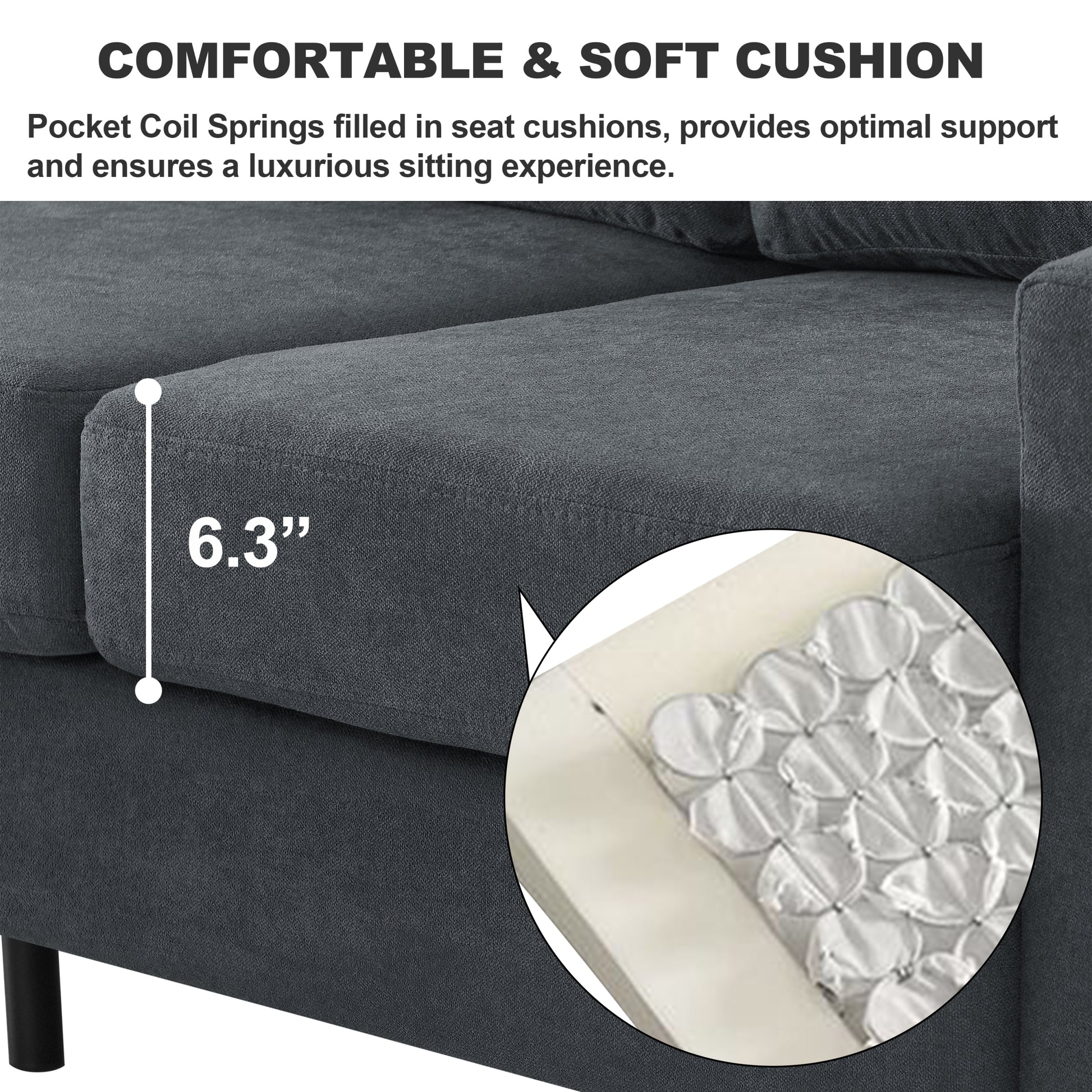 Upholstered Sectional Sofa Couch, L Shaped Couch With Storage Reversible Ottoman Bench 3 Seater For Living Room, Apartment, Compact Spaces, Fabric Dark Gray Dark Gray Wood Primary Living Space Soft Pillow Back Modern Square Arms Foam Solid Wood 4 Seat