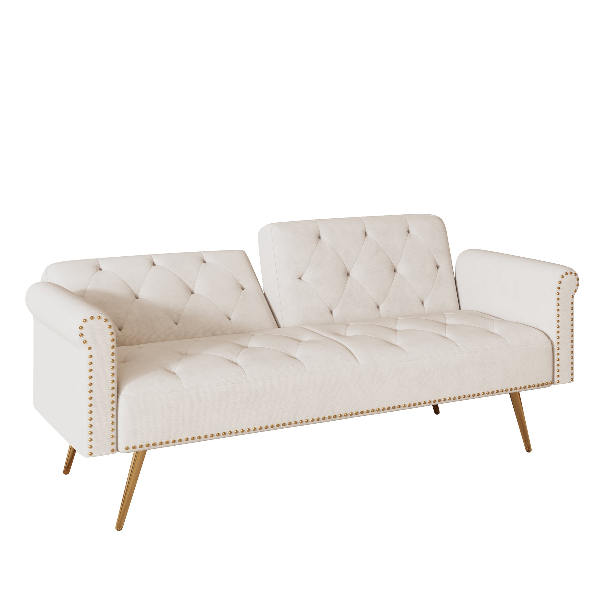 69.7 Inch Beige Velvet Nail Head Sofa Bed With Throw Pillow Beige Velvet 2 Seat