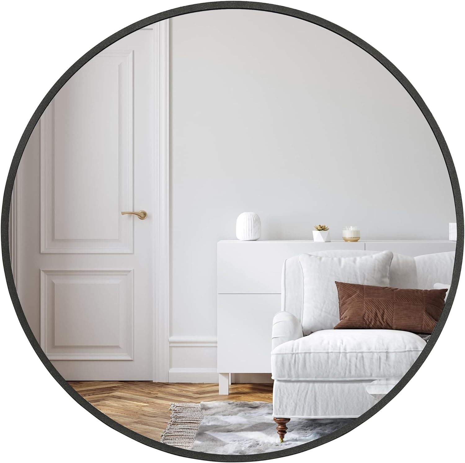 Black 32 In Metal Round Mirror Black Classic,Modern Mdf Glass Aluminium