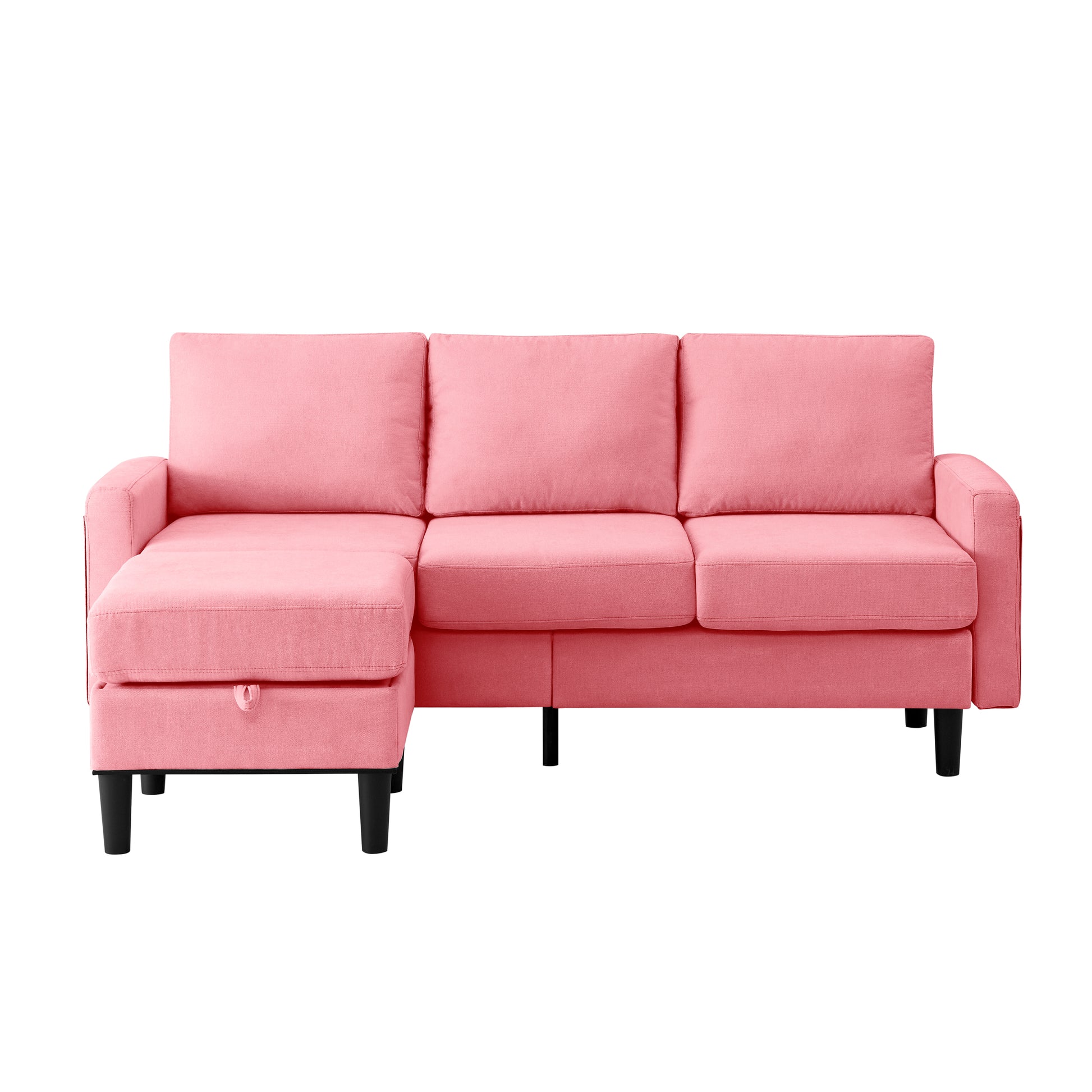 Upholstered Sectional Sofa Couch, L Shaped Couch With Storage Reversible Ottoman Bench 3 Seater For Living Room, Apartment, Compact Spaces, Fabric Pink Pink Wood Primary Living Space Soft Pillow Back Modern Square Arms Foam Solid Wood 4 Seat