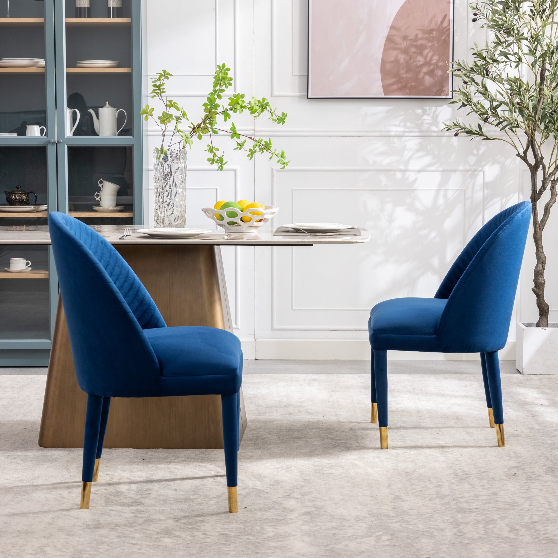 Coolmore Accent Chair ,Leisure Single Chair With Solid Wood Foot,2Pc Set Navy Velvet