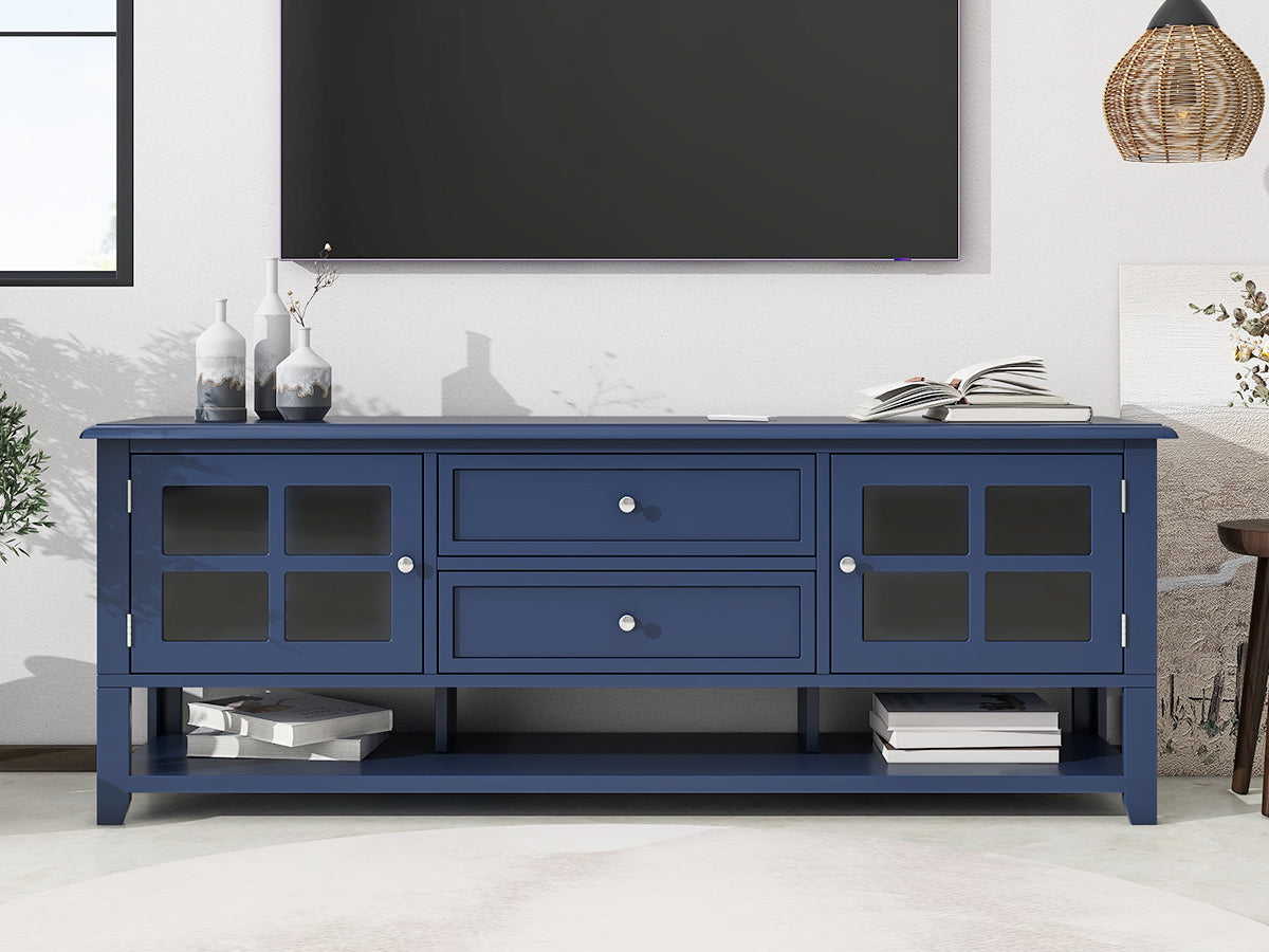 Tv Stand For Tvs Up To 60'', Entertainment Center With Multifunctional Storage Space, Tv Cabinet With Modern Design, Media Console For Living Room, Bedroom Blue 50 59 Inches 50 59 Inches 60 Inches Mdf