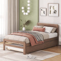 Modern Design Wooden Twin Size Platform Bed Frame With Trundle For Walnut Color Walnut Rubber Wood