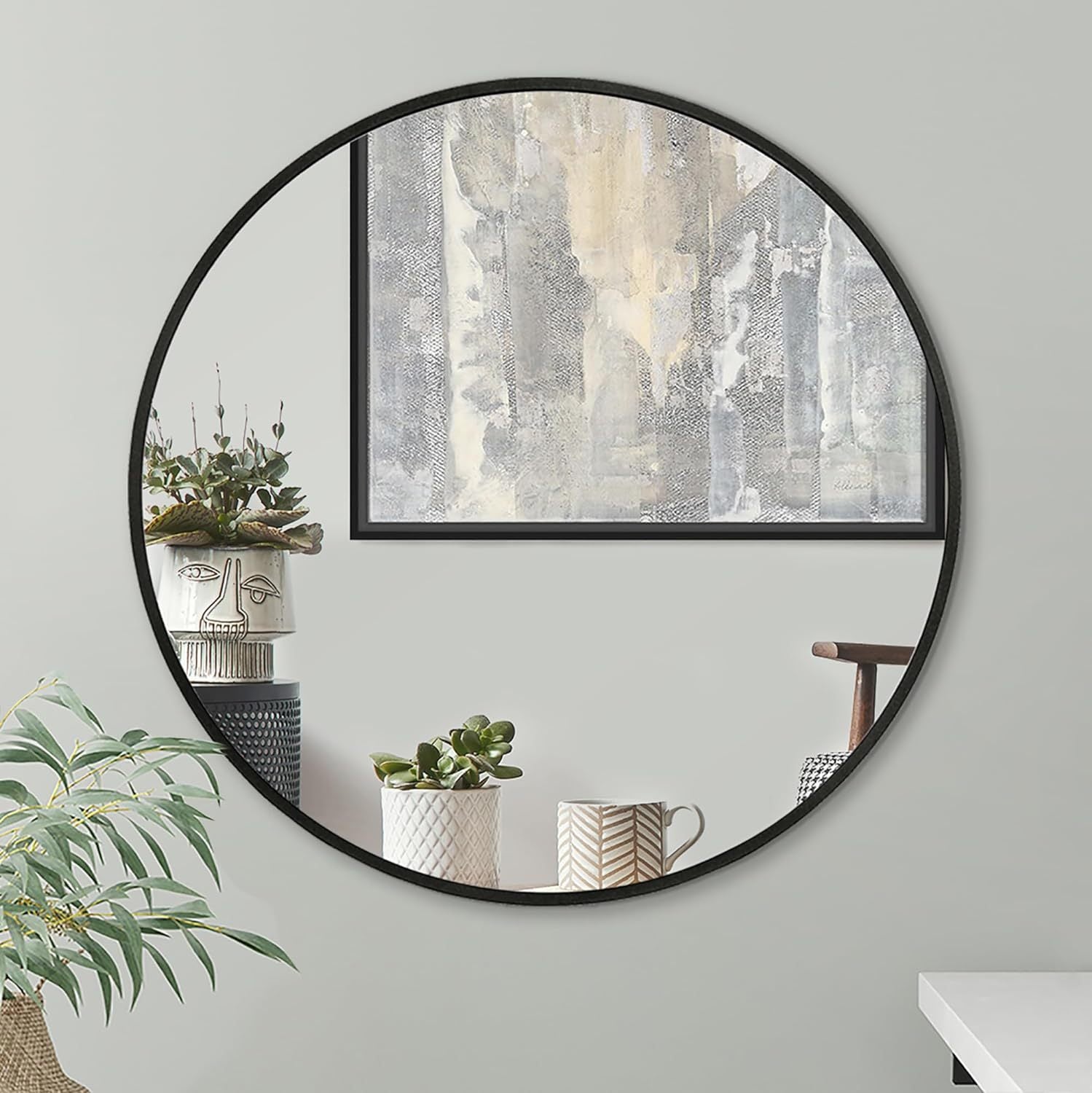 Black 32 In Metal Round Mirror Black Classic,Modern Mdf Glass Aluminium