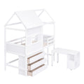 Twin Size House Loft Bed With Storage Desk And 3 Drawer Chest, White Box Spring Not Required Twin White Wood Bedroom Solid Wood Mdf