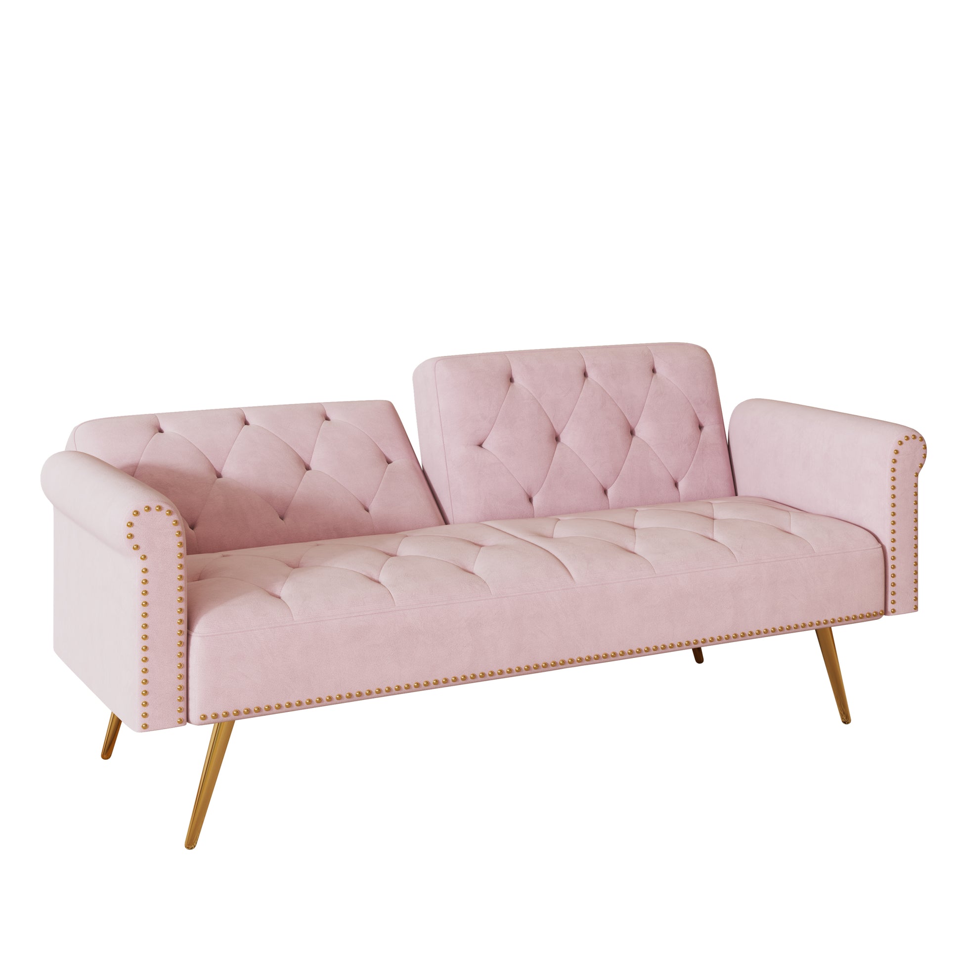 69.7 Inch Pink Velvet Nail Head Sofa Bed With Throw Pillow Pink Velvet 2 Seat