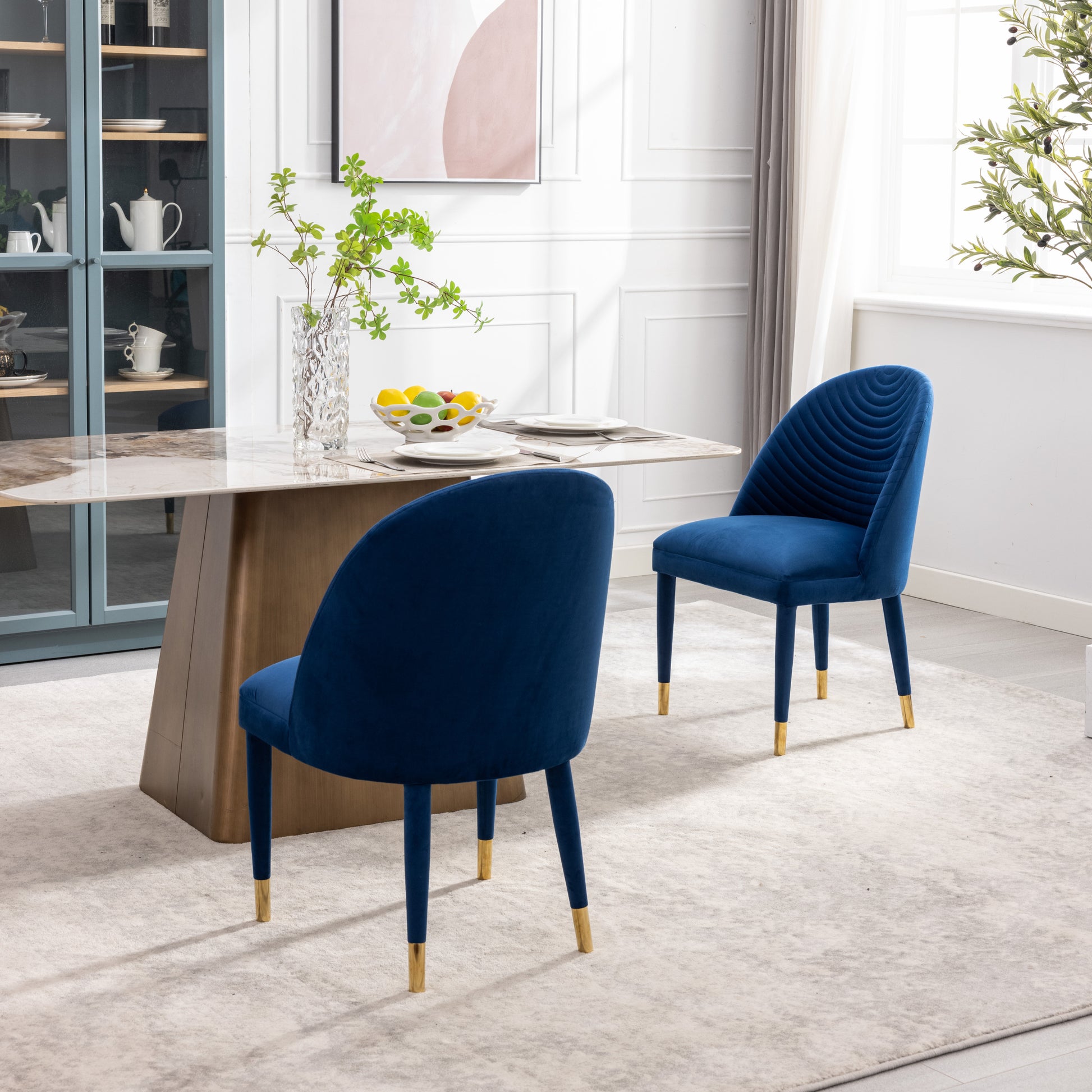 Coolmore Accent Chair ,Leisure Single Chair With Solid Wood Foot,2Pc Set Navy Velvet
