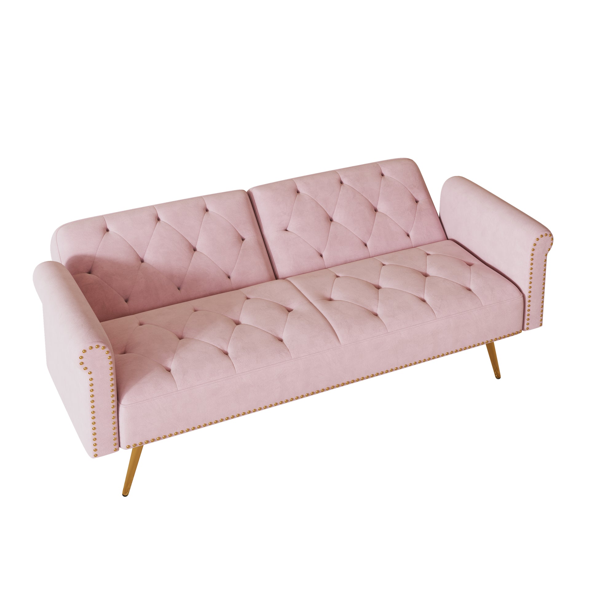 69.7 Inch Pink Velvet Nail Head Sofa Bed With Throw Pillow Pink Velvet 2 Seat