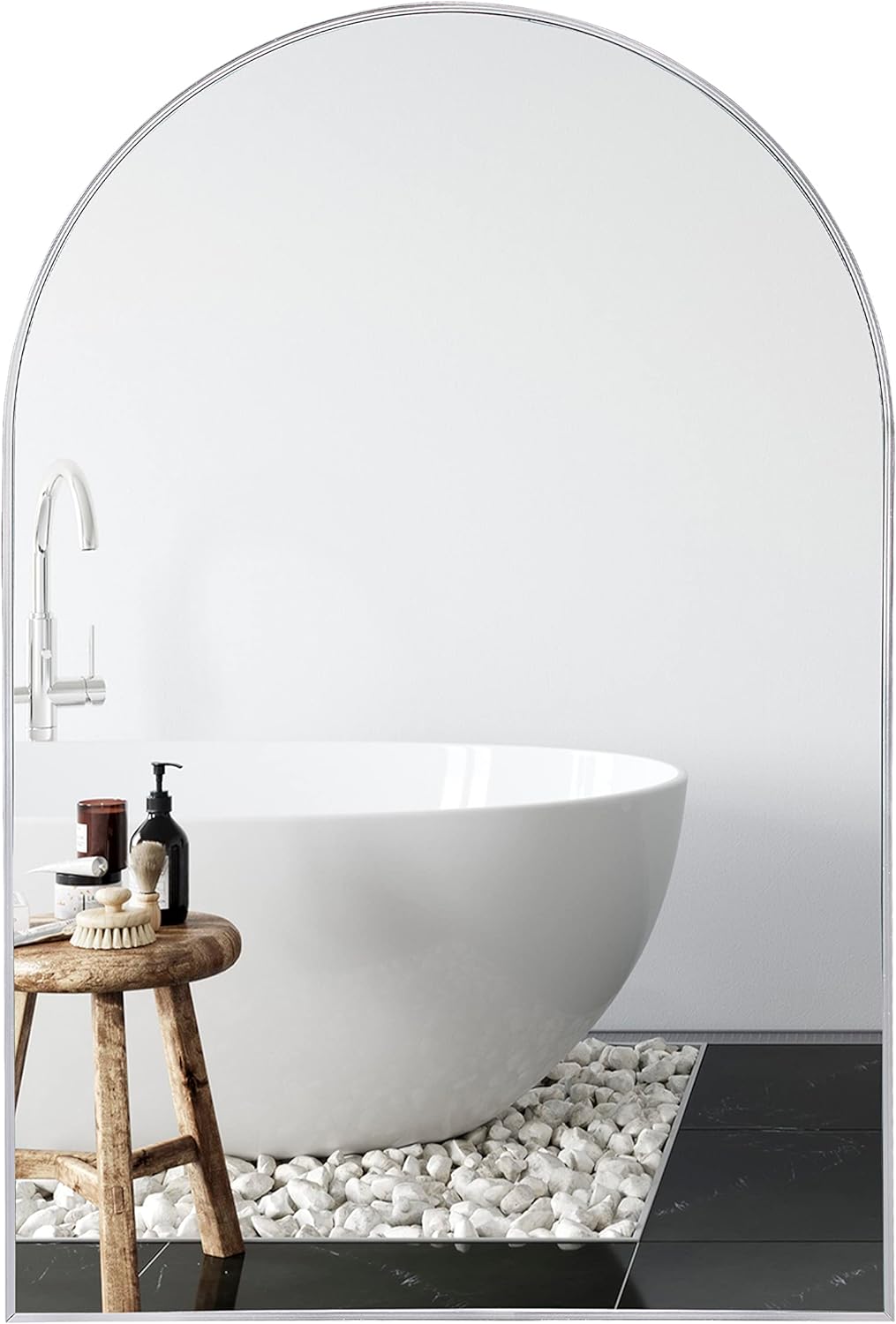 Silver 24*36In Metal Arch Mirror Silver Classic,Mission Mdf Glass Aluminium