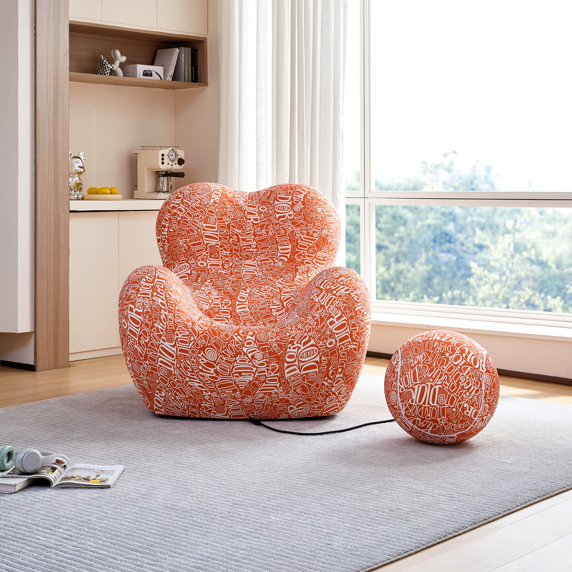 Modern Lazy Chair,Lounge Chair For Adults, Teens, Personal Sofa Chair, Single Lazy Striped Fabric Designer Mama'S Embrace Leisure Chair Dior Orange Orange Foam