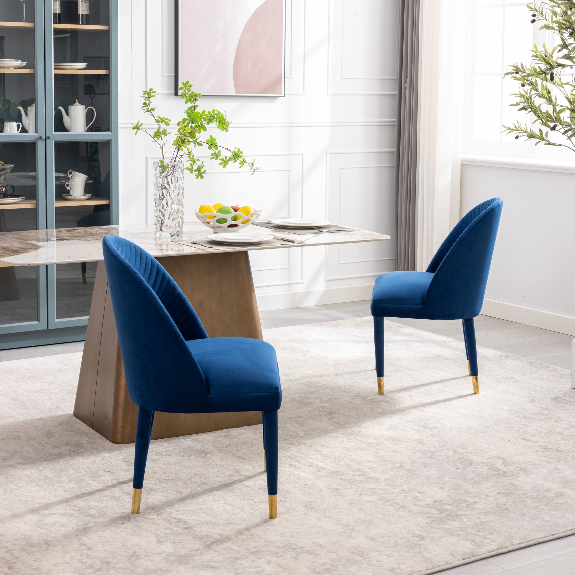 Coolmore Accent Chair ,Leisure Single Chair With Solid Wood Foot,2Pc Set Navy Velvet