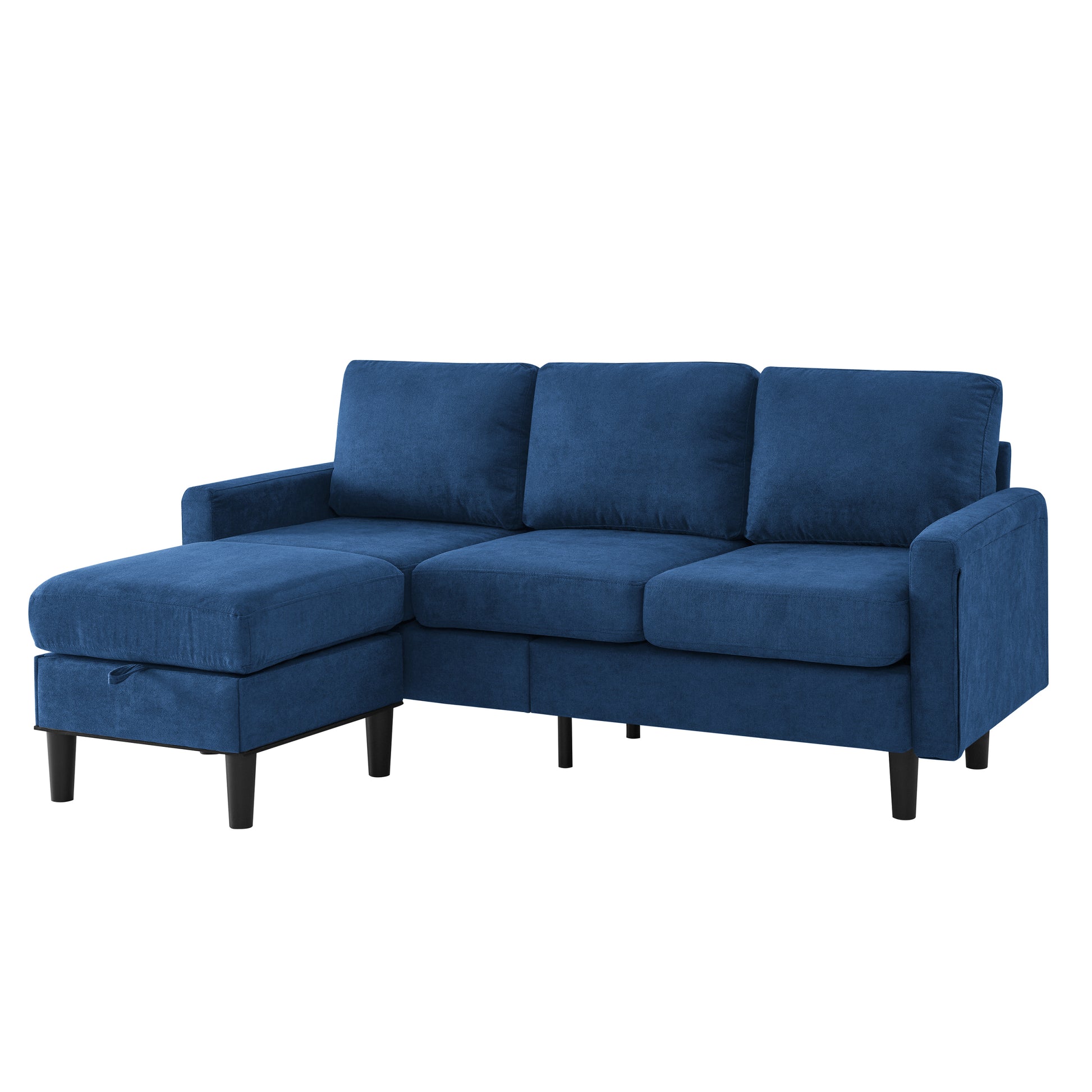 Upholstered Sectional Sofa Couch, L Shaped Couch With Storage Reversible Ottoman Bench 3 Seater For Living Room, Apartment, Compact Spaces, Fabric Navy Blue Navy Blue Wood Primary Living Space Soft Pillow Back Modern Square Arms Foam Solid Wood 4 Seat