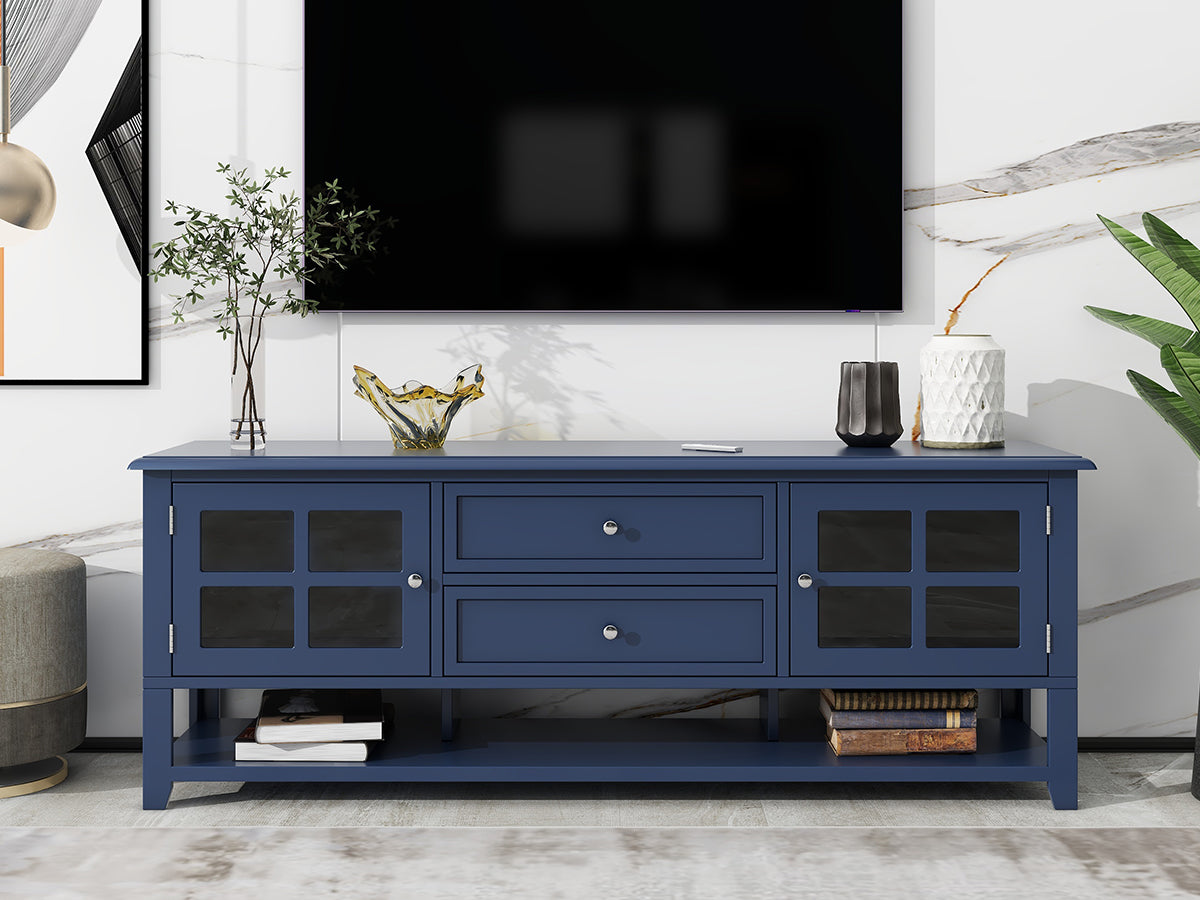 Tv Stand For Tvs Up To 60'', Entertainment Center With Multifunctional Storage Space, Tv Cabinet With Modern Design, Media Console For Living Room, Bedroom Blue 50 59 Inches 50 59 Inches 60 Inches Mdf