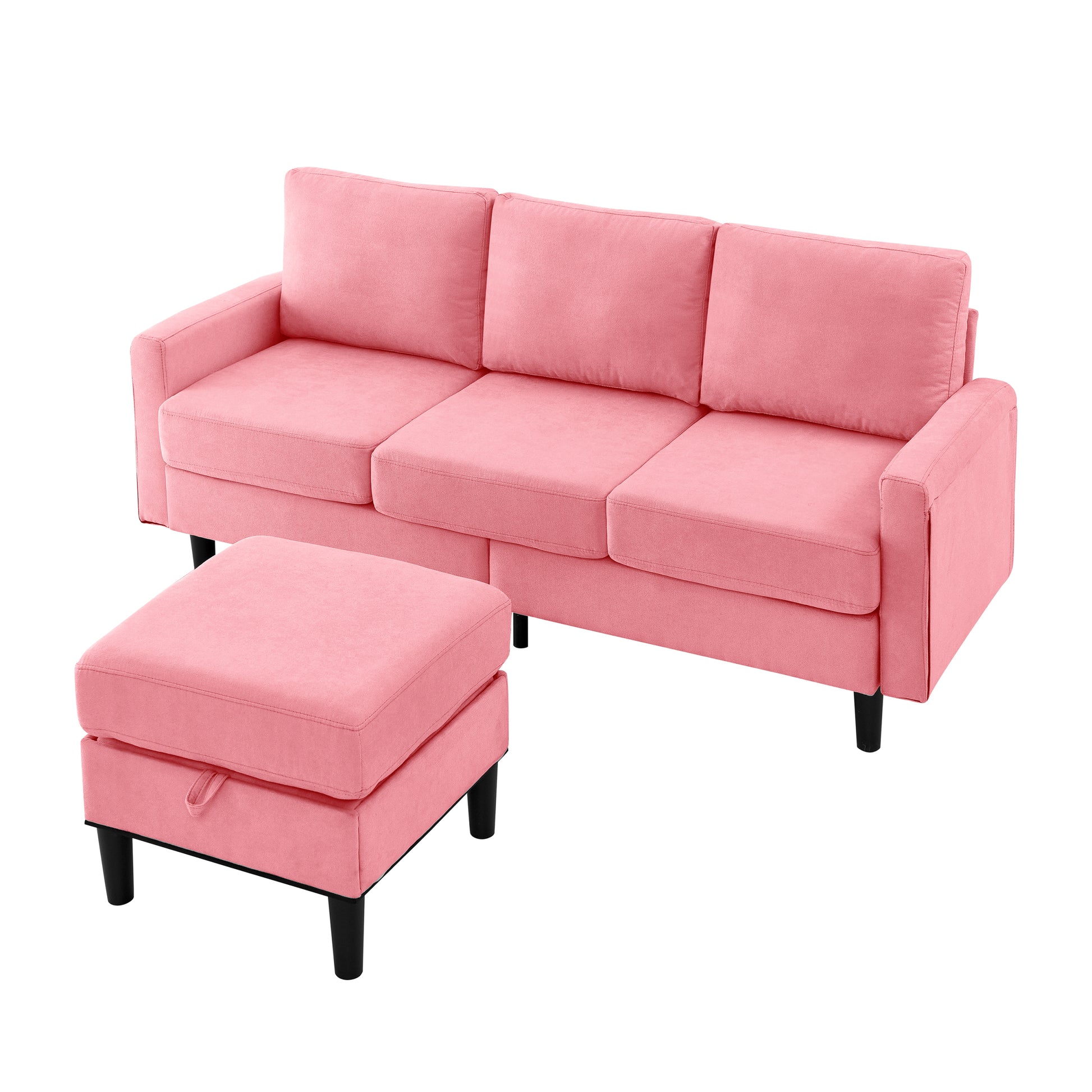 Upholstered Sectional Sofa Couch, L Shaped Couch With Storage Reversible Ottoman Bench 3 Seater For Living Room, Apartment, Compact Spaces, Fabric Pink Pink Wood Primary Living Space Soft Pillow Back Modern Square Arms Foam Solid Wood 4 Seat