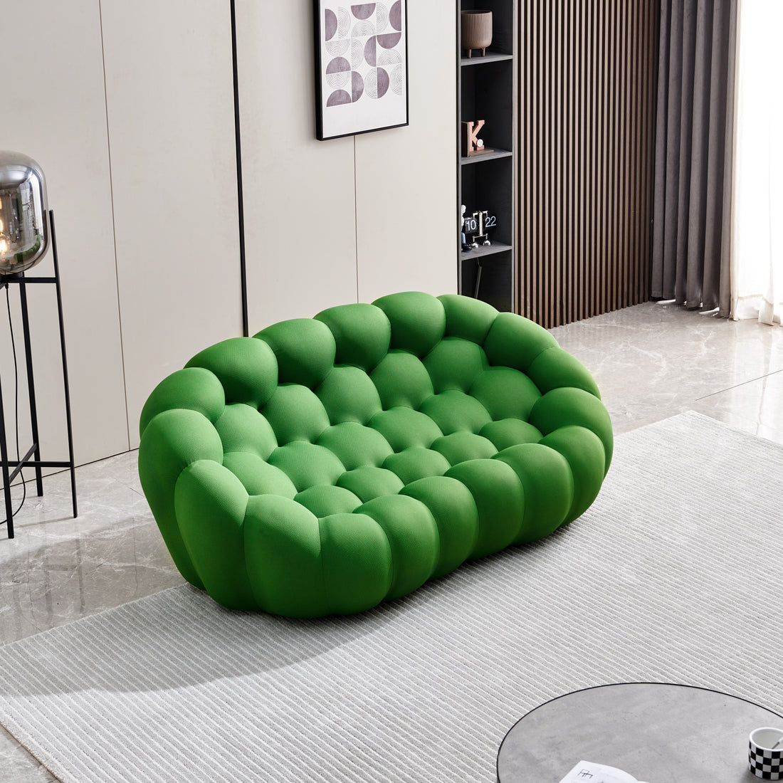 74.8" Modern Loveseat Bubble Sofa Couch, 2 Seater Upholstered Floor Sofa, Honeycomb Shaped Bubble Couch With 3D Textile Mesh Fabric For Living Room Salon, Apartment Green Green Foam