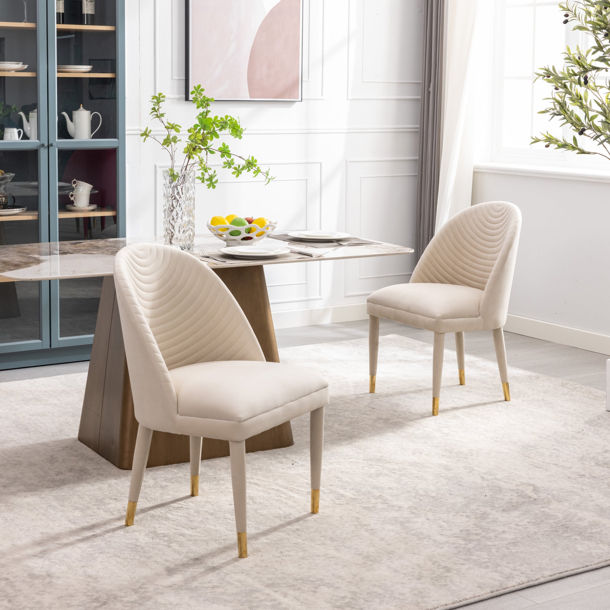 Coolmore Accent Chair ,Leisure Single Chair With Solid Wood Foot,2Pc Set Beige Velvet